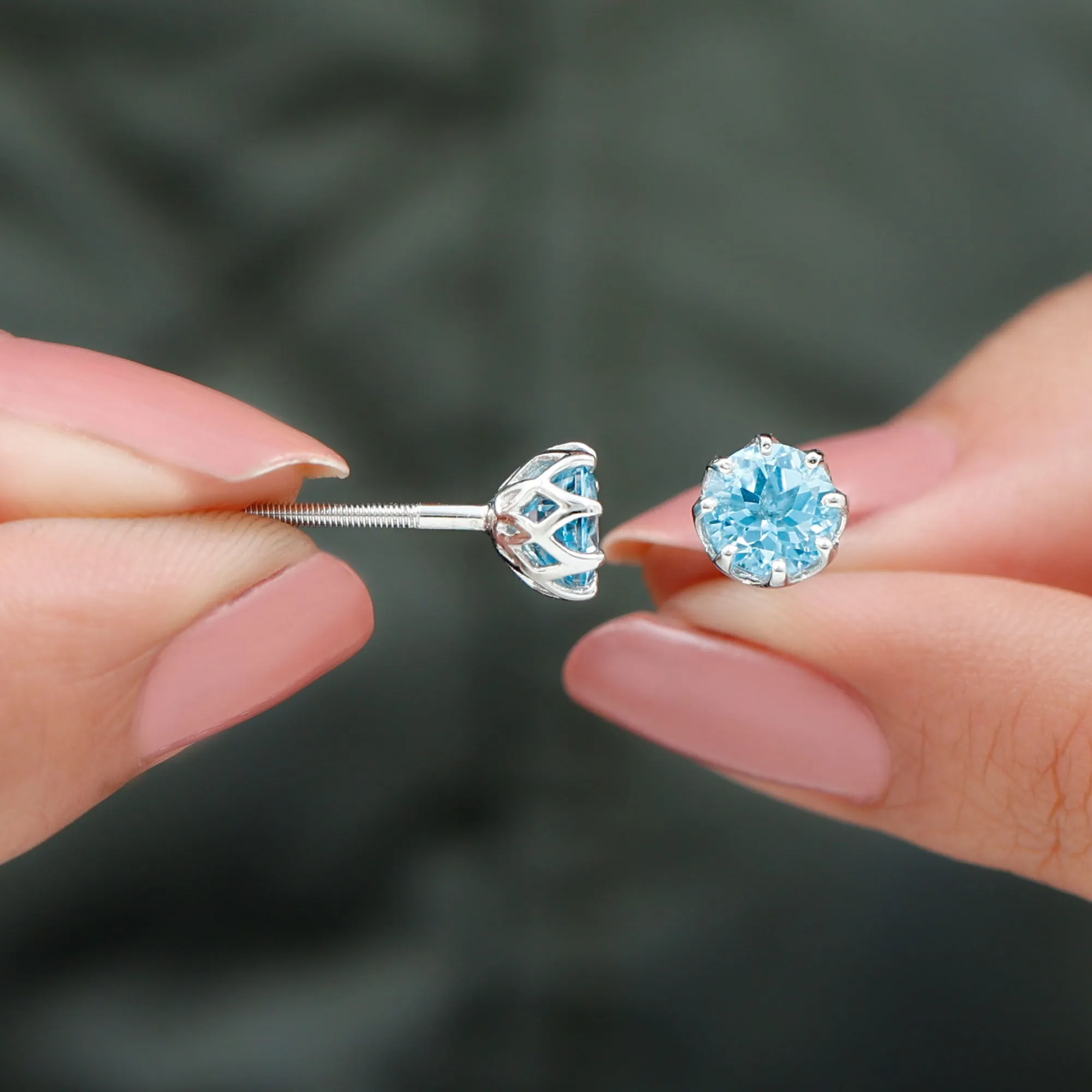6 MM Decorative Swiss Blue Topaz Solitaire Stud Earrings