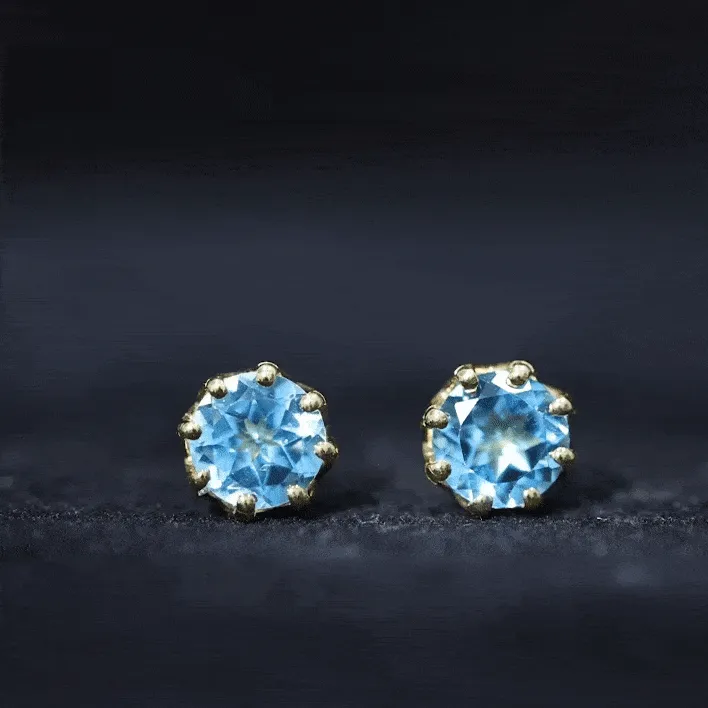 6 MM Decorative Swiss Blue Topaz Solitaire Stud Earrings
