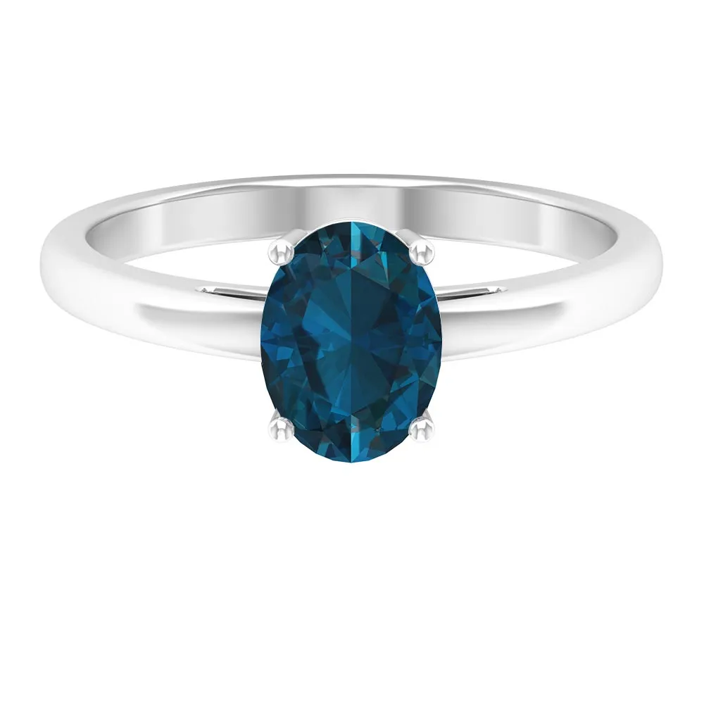 8X6 MM Oval Cut London Blue Topaz Solitaire and Gold Engagement Ring