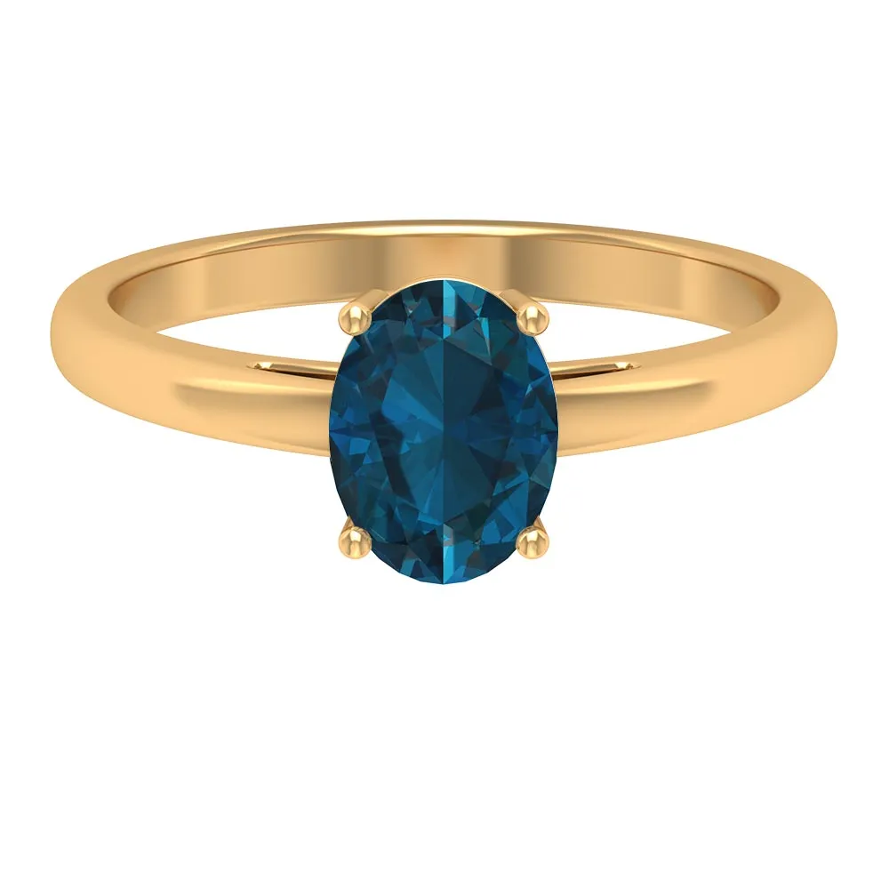 8X6 MM Oval Cut London Blue Topaz Solitaire and Gold Engagement Ring