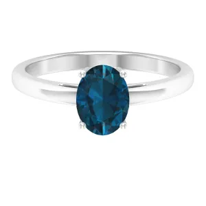 8X6 MM Oval Cut London Blue Topaz Solitaire and Gold Engagement Ring