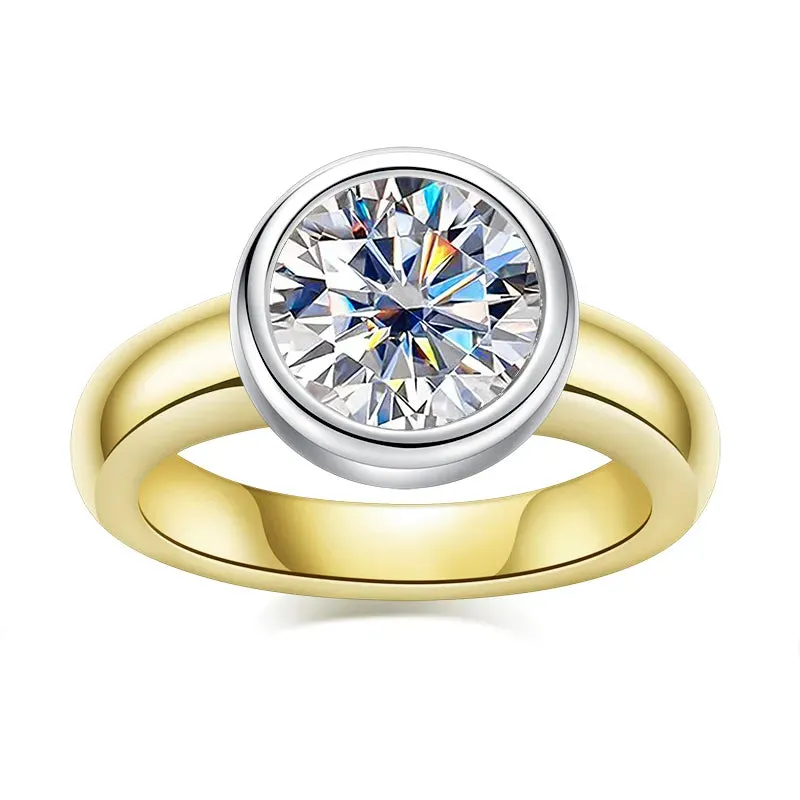 925 Sterling Silver 3 Carat Round Moissanite Ring Engagement Gold Ring For Women