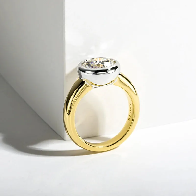 925 Sterling Silver 3 Carat Round Moissanite Ring Engagement Gold Ring For Women