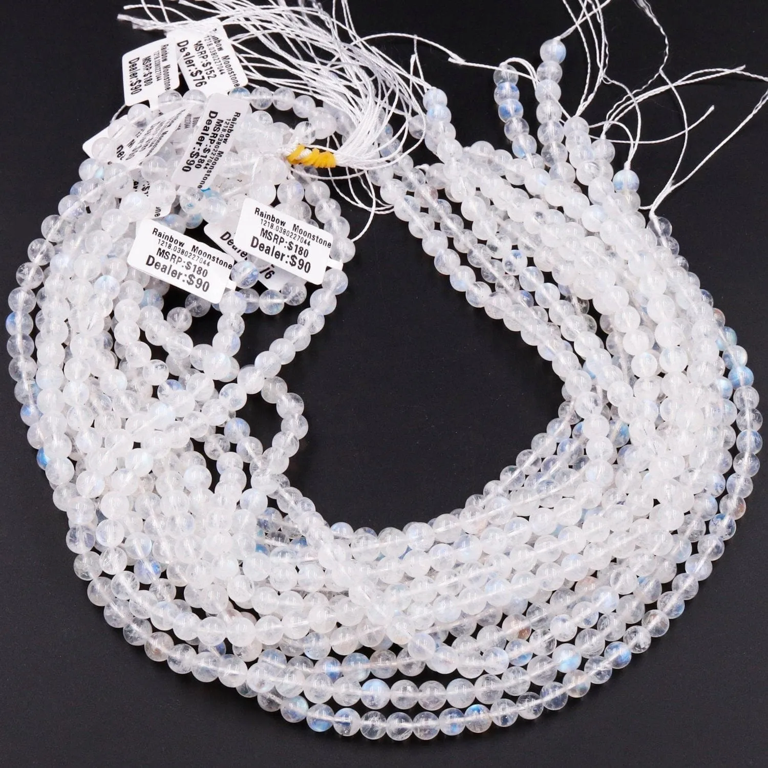 A Grade Flashy Blue Fire~ Natural Rainbow Moonstone Round Beads 4mm 5mm 6mm High Quality Small Blue Moonstone Gemstone 16" Strand