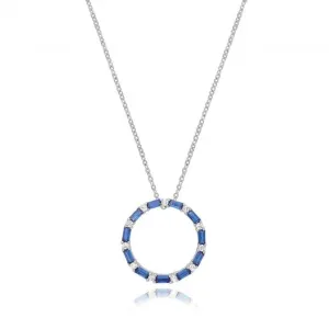 Acotis Silver Necklace Rhodium Plated Sapphire Zirconia Circle G3397S