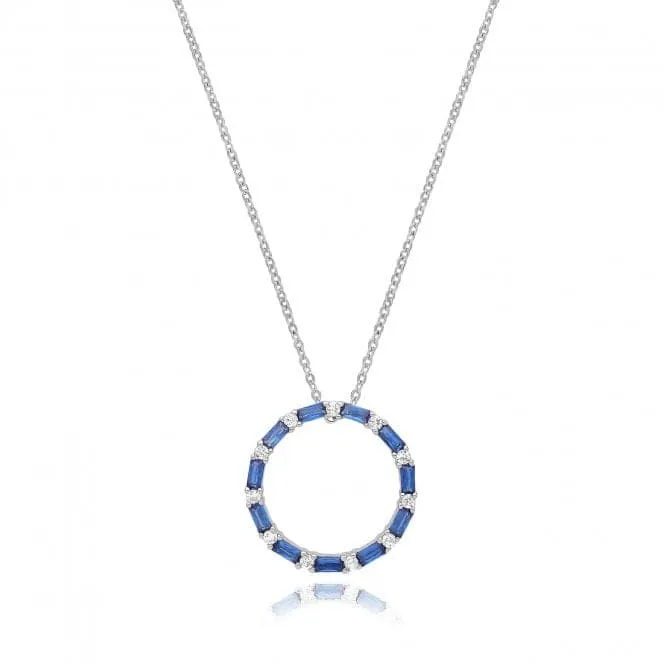Acotis Silver Necklace Rhodium Plated Sapphire Zirconia Circle G3397S