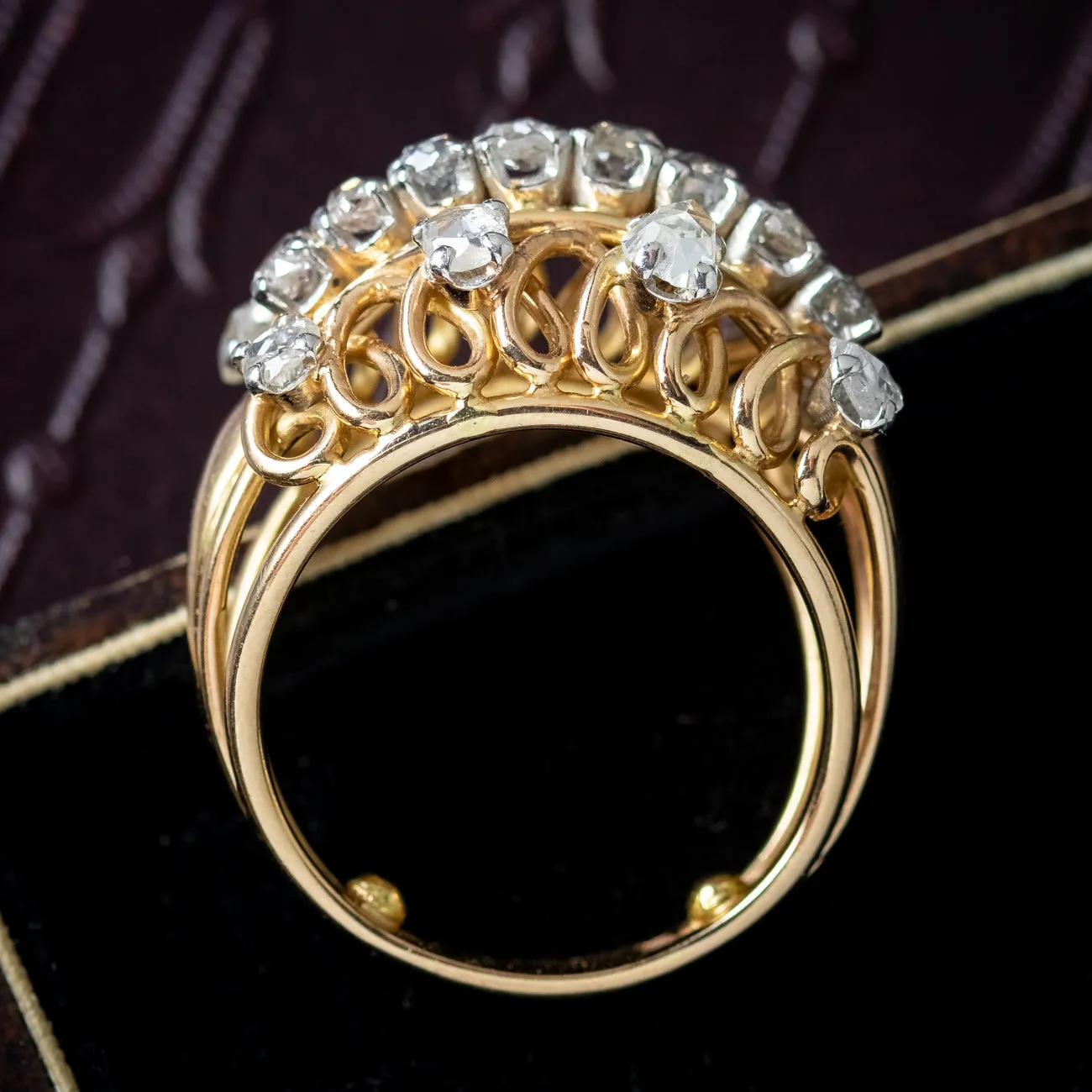 Art Deco French Diamond Boule Cocktail Ring 2ct Diamond