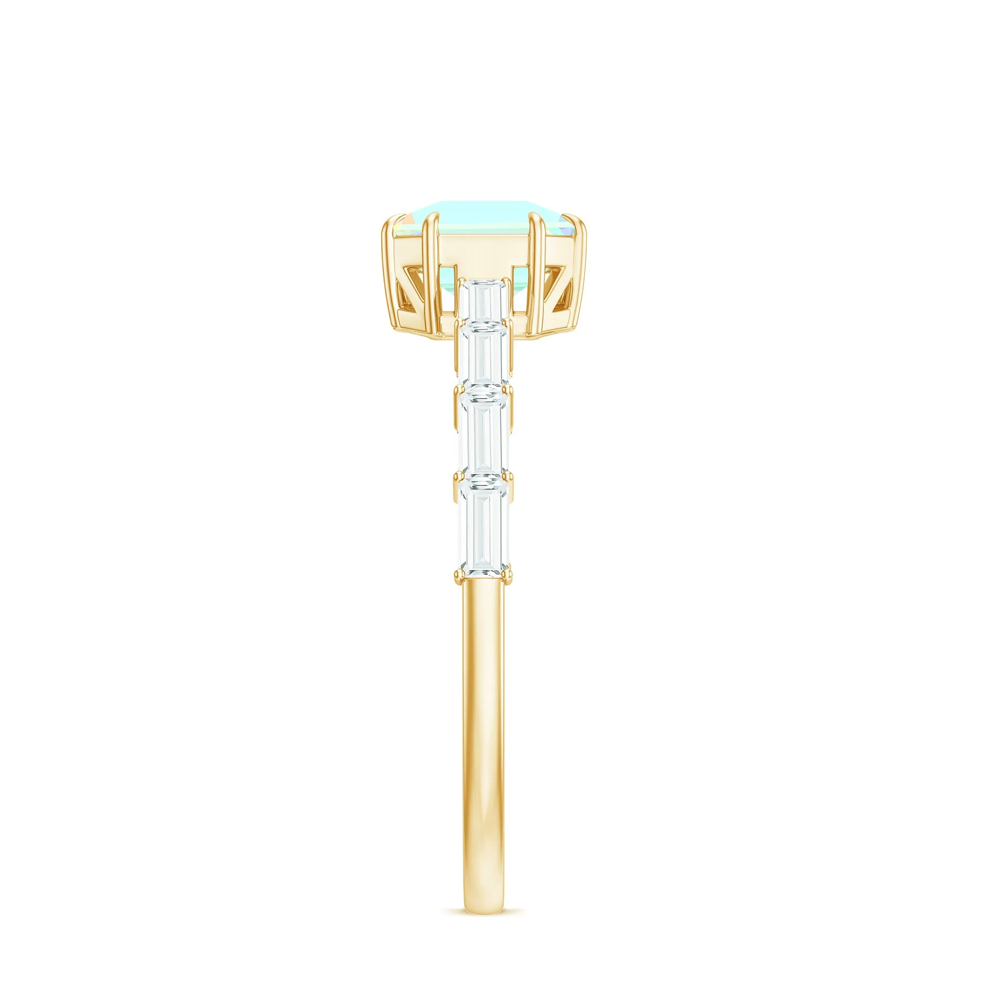 Asscher Cut Ethiopian Opal Solitaire Ring with Diamond Side Stones