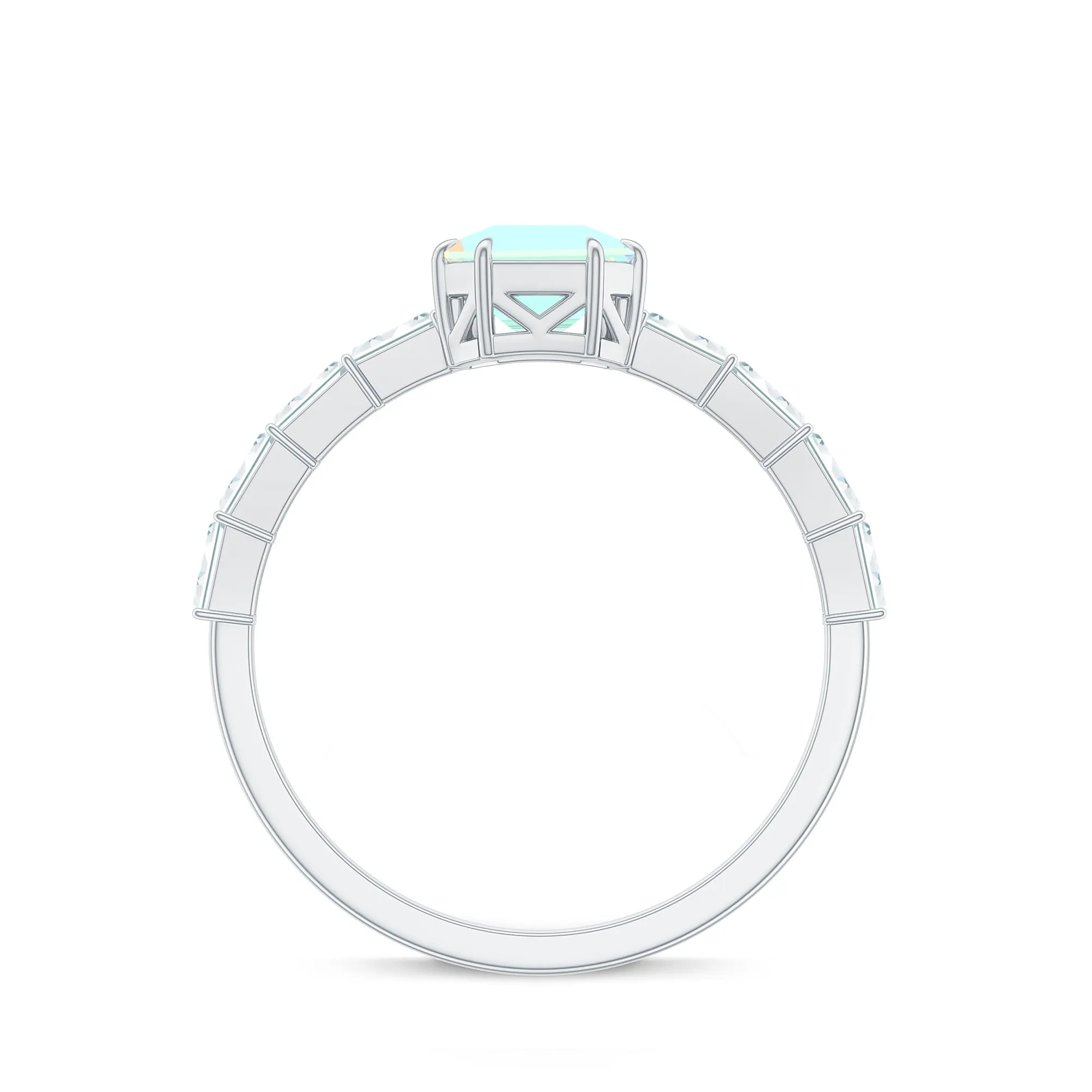 Asscher Cut Ethiopian Opal Solitaire Ring with Diamond Side Stones