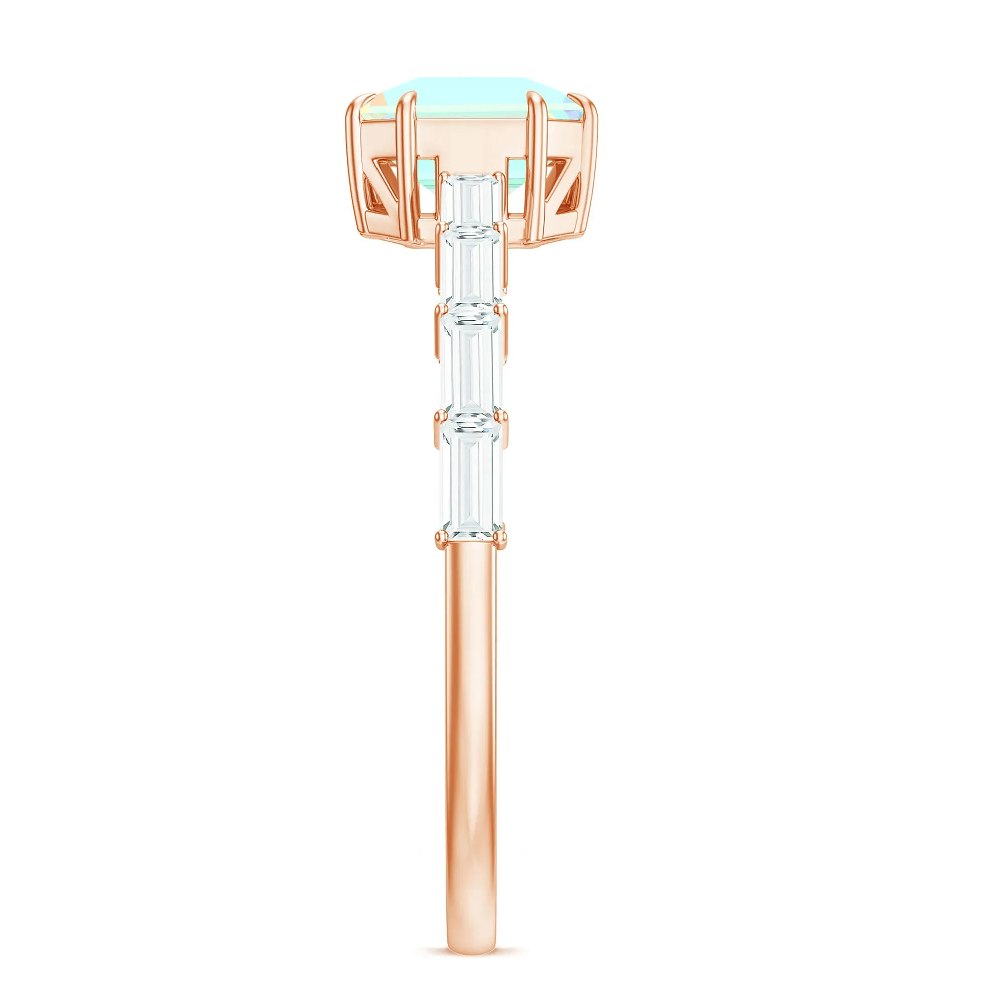Asscher Cut Ethiopian Opal Solitaire Ring with Diamond Side Stones