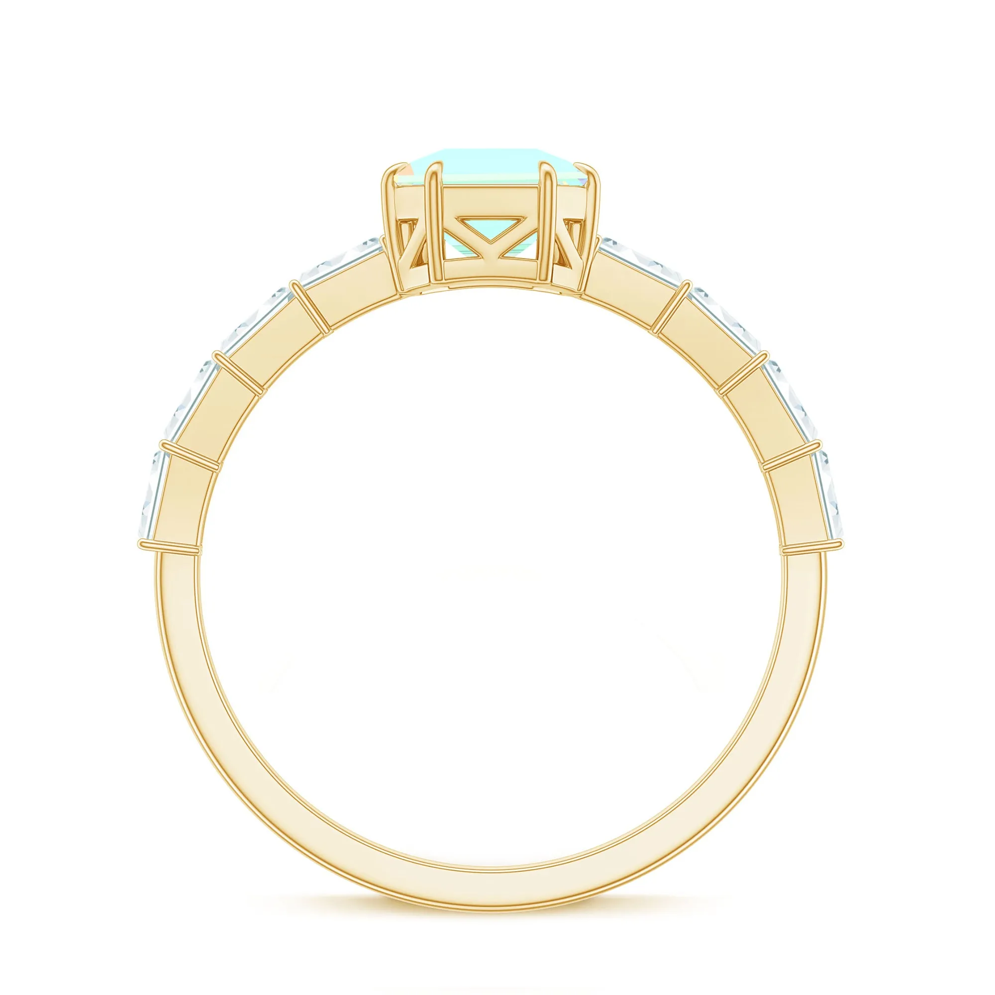 Asscher Cut Ethiopian Opal Solitaire Ring with Diamond Side Stones