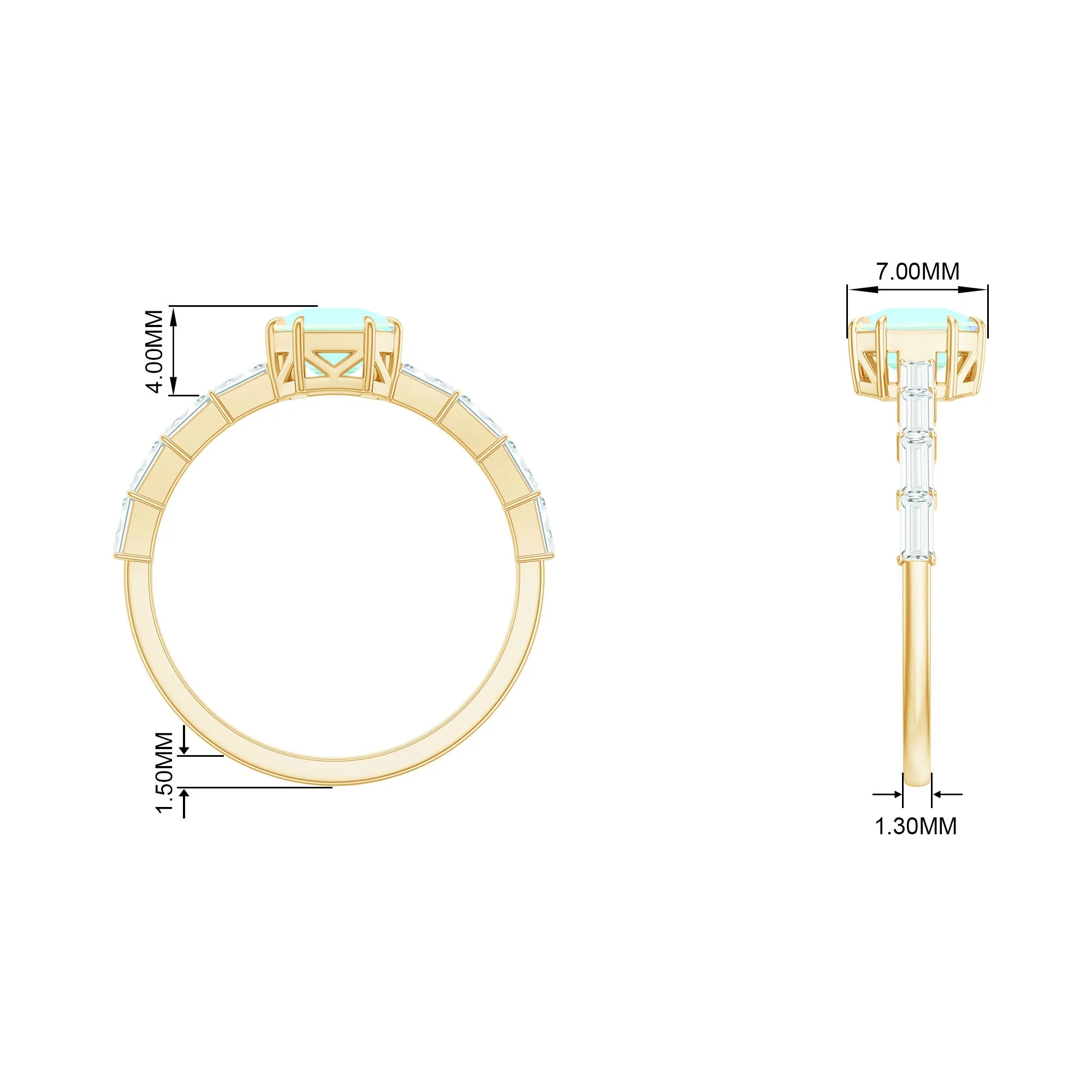 Asscher Cut Ethiopian Opal Solitaire Ring with Diamond Side Stones