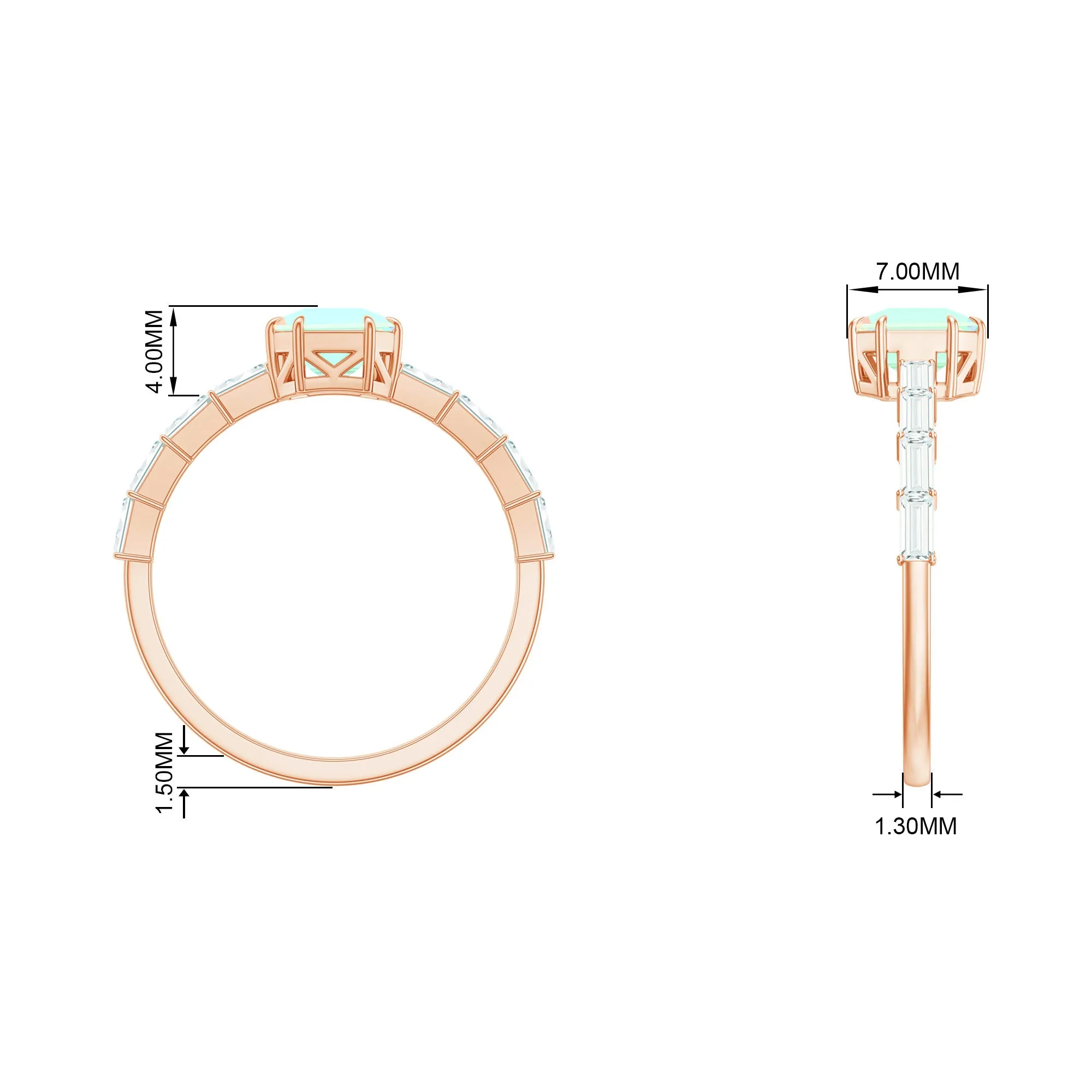 Asscher Cut Ethiopian Opal Solitaire Ring with Diamond Side Stones
