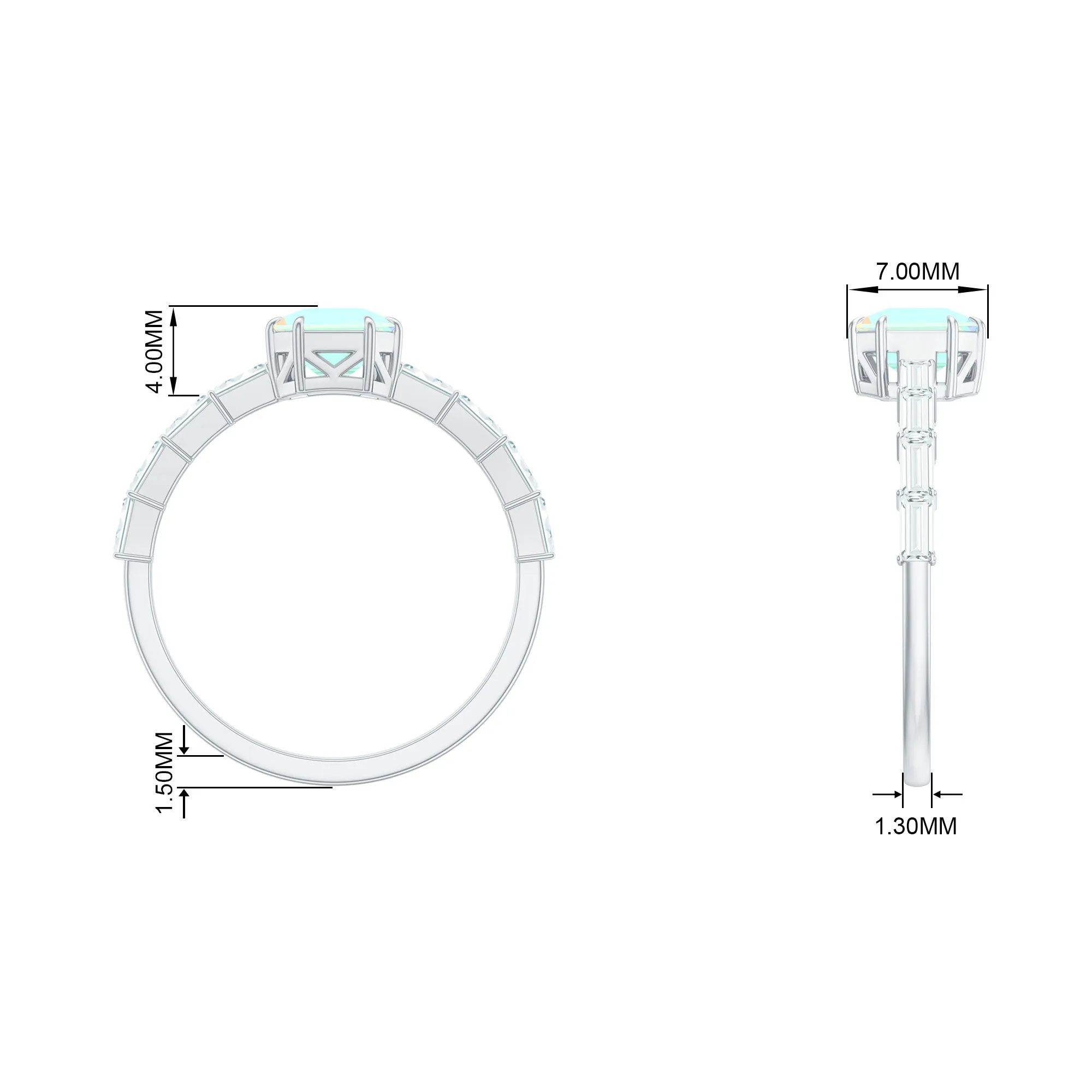 Asscher Cut Ethiopian Opal Solitaire Ring with Diamond Side Stones