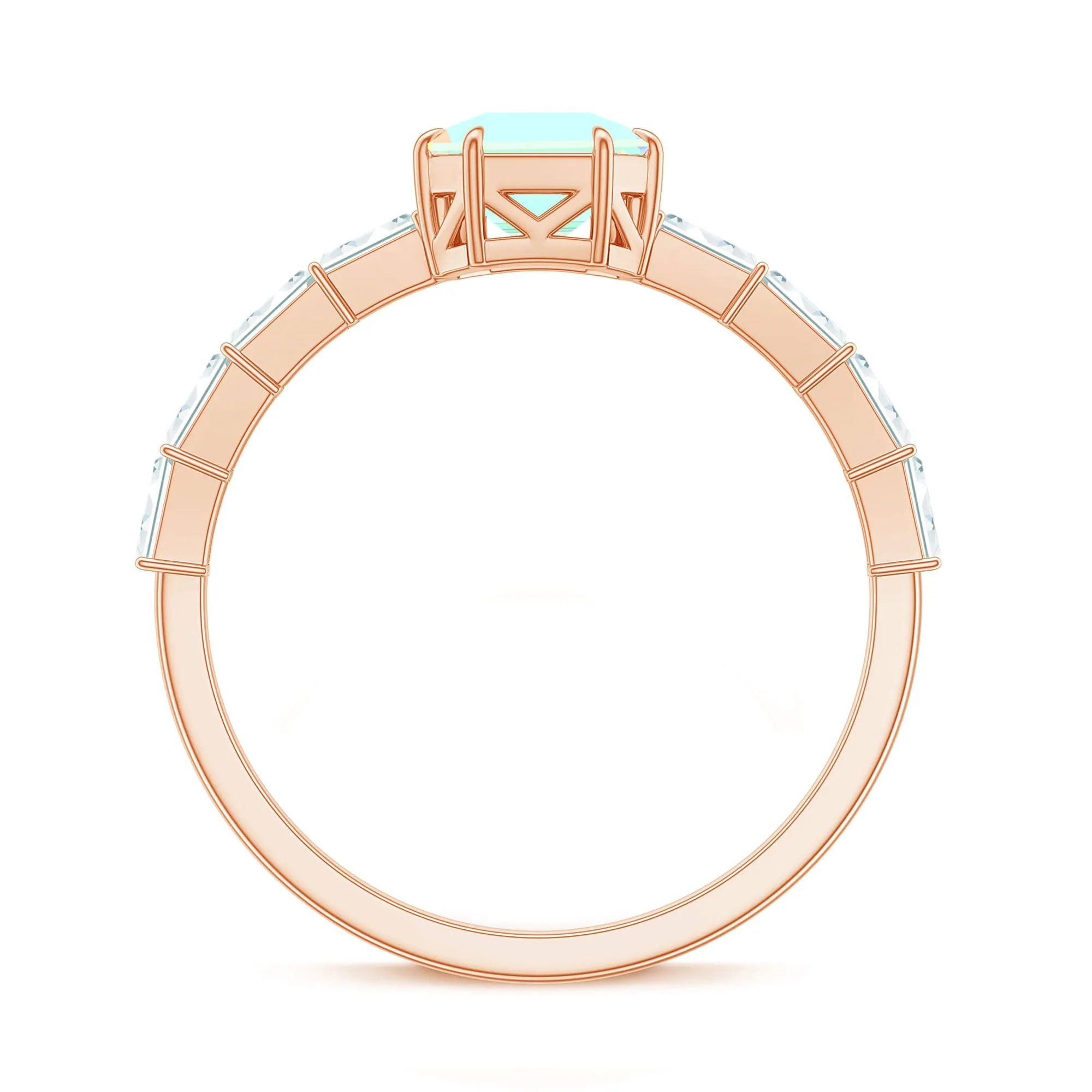 Asscher Cut Ethiopian Opal Solitaire Ring with Diamond Side Stones