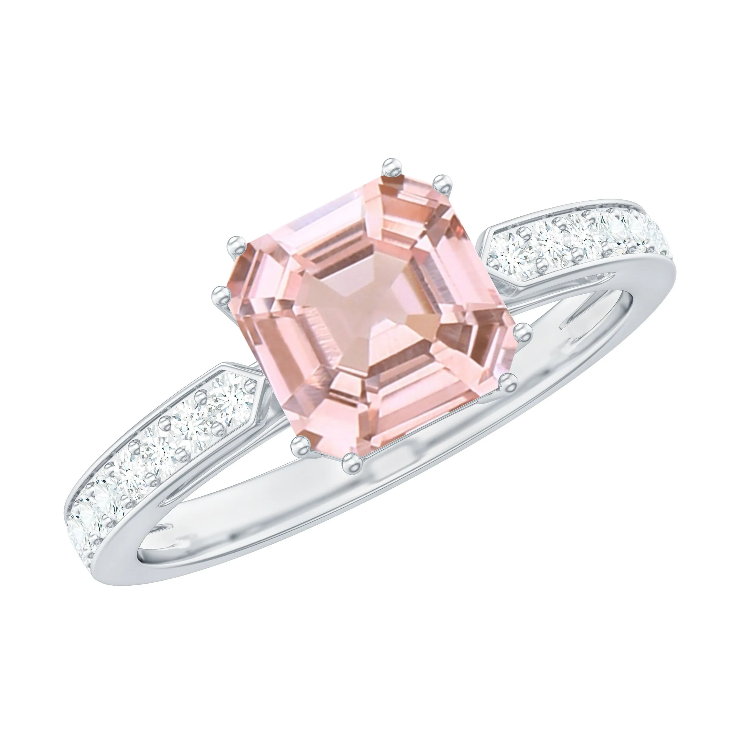 Asscher Morganite Solitaire Engagement Ring with Diamond