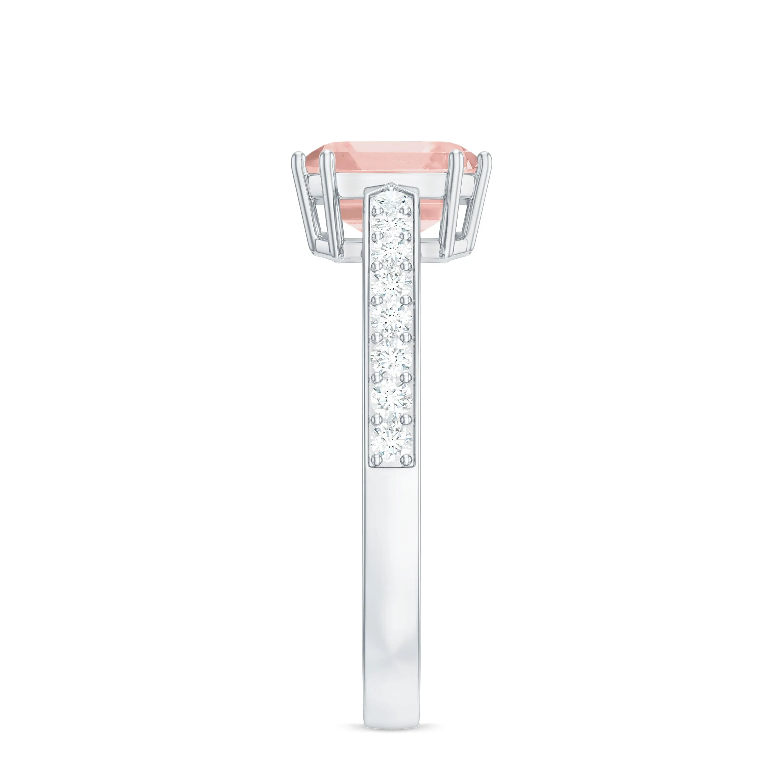 Asscher Morganite Solitaire Engagement Ring with Diamond
