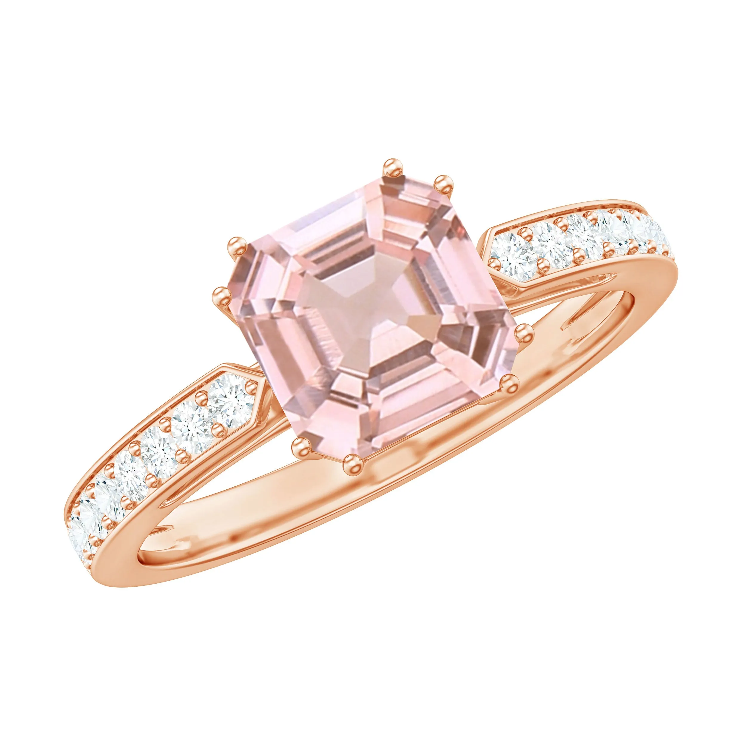 Asscher Morganite Solitaire Engagement Ring with Diamond