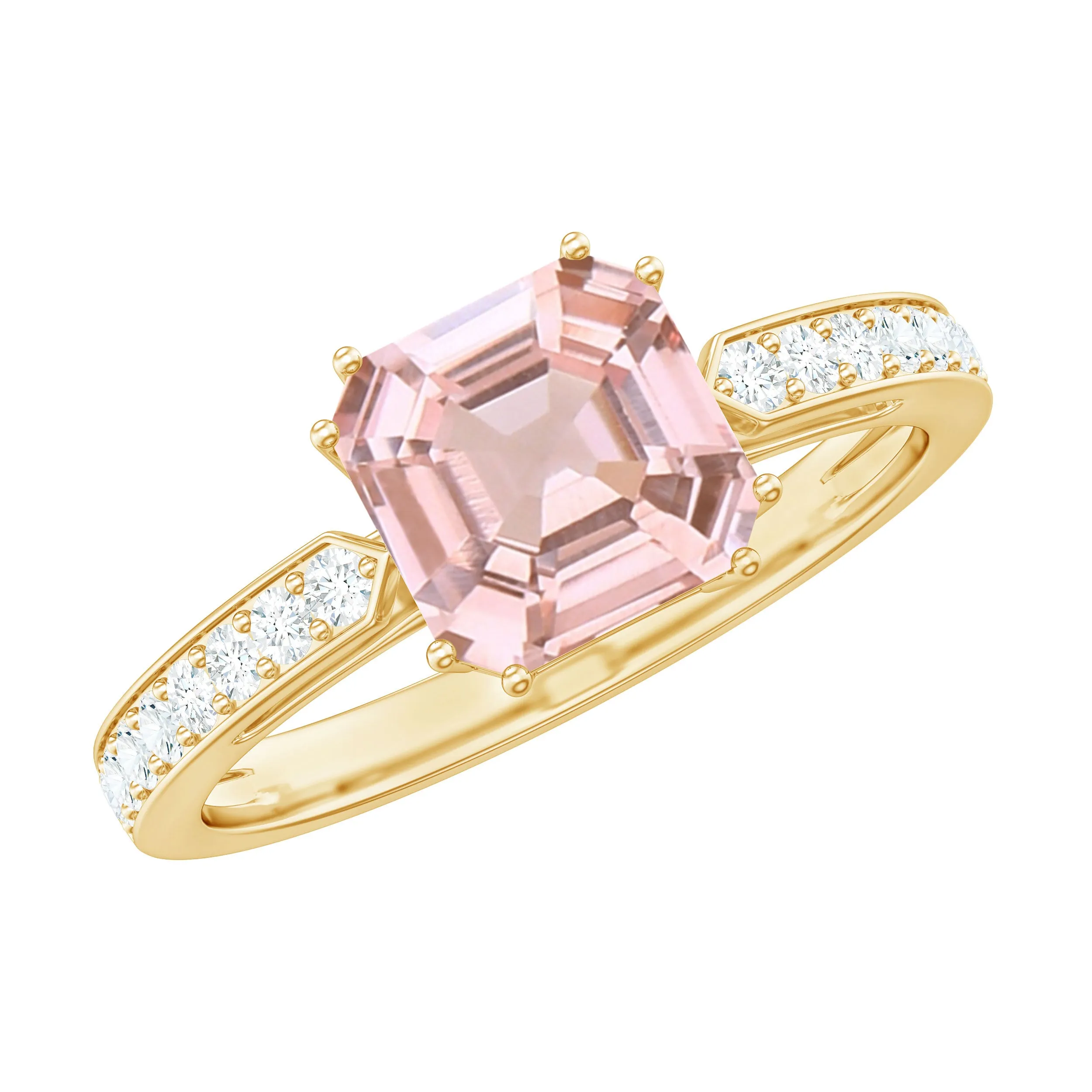 Asscher Morganite Solitaire Engagement Ring with Diamond