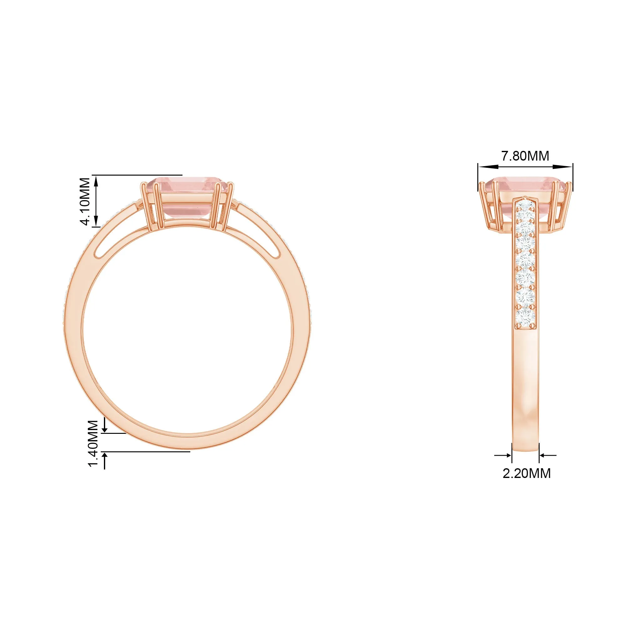 Asscher Morganite Solitaire Engagement Ring with Diamond
