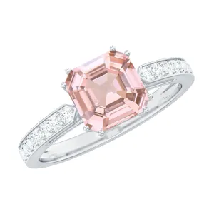 Asscher Morganite Solitaire Engagement Ring with Diamond