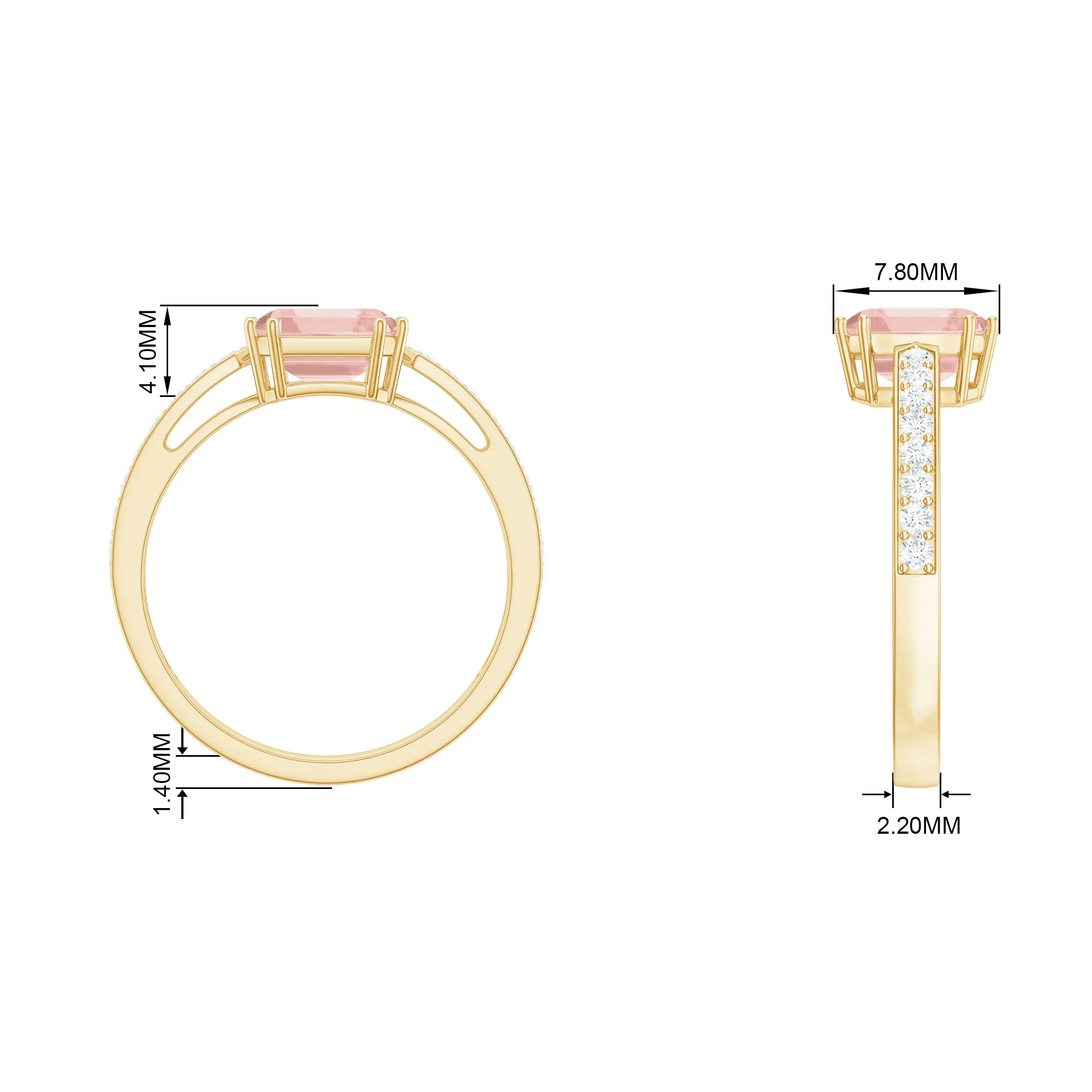 Asscher Morganite Solitaire Engagement Ring with Diamond