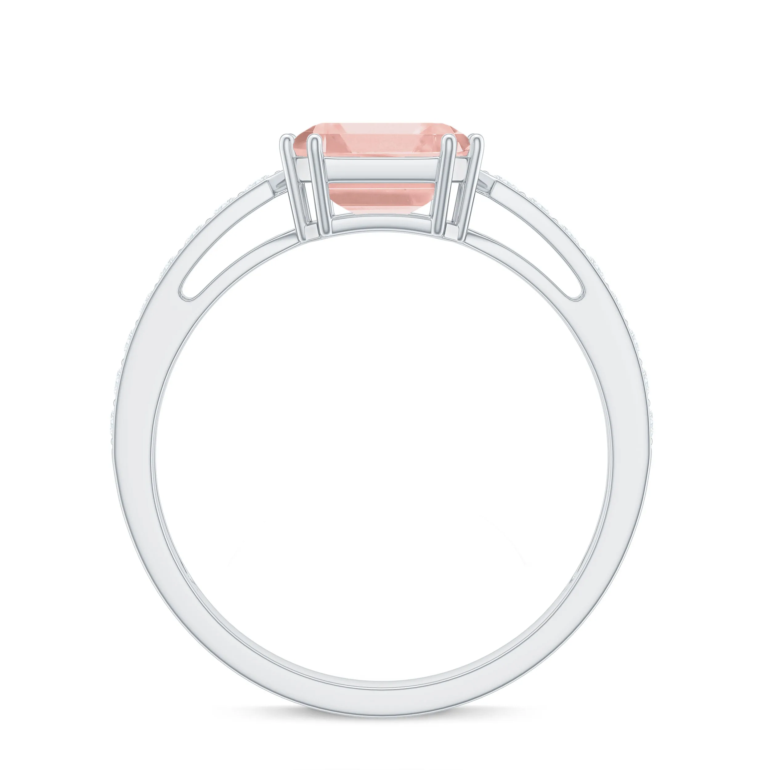 Asscher Morganite Solitaire Engagement Ring with Diamond