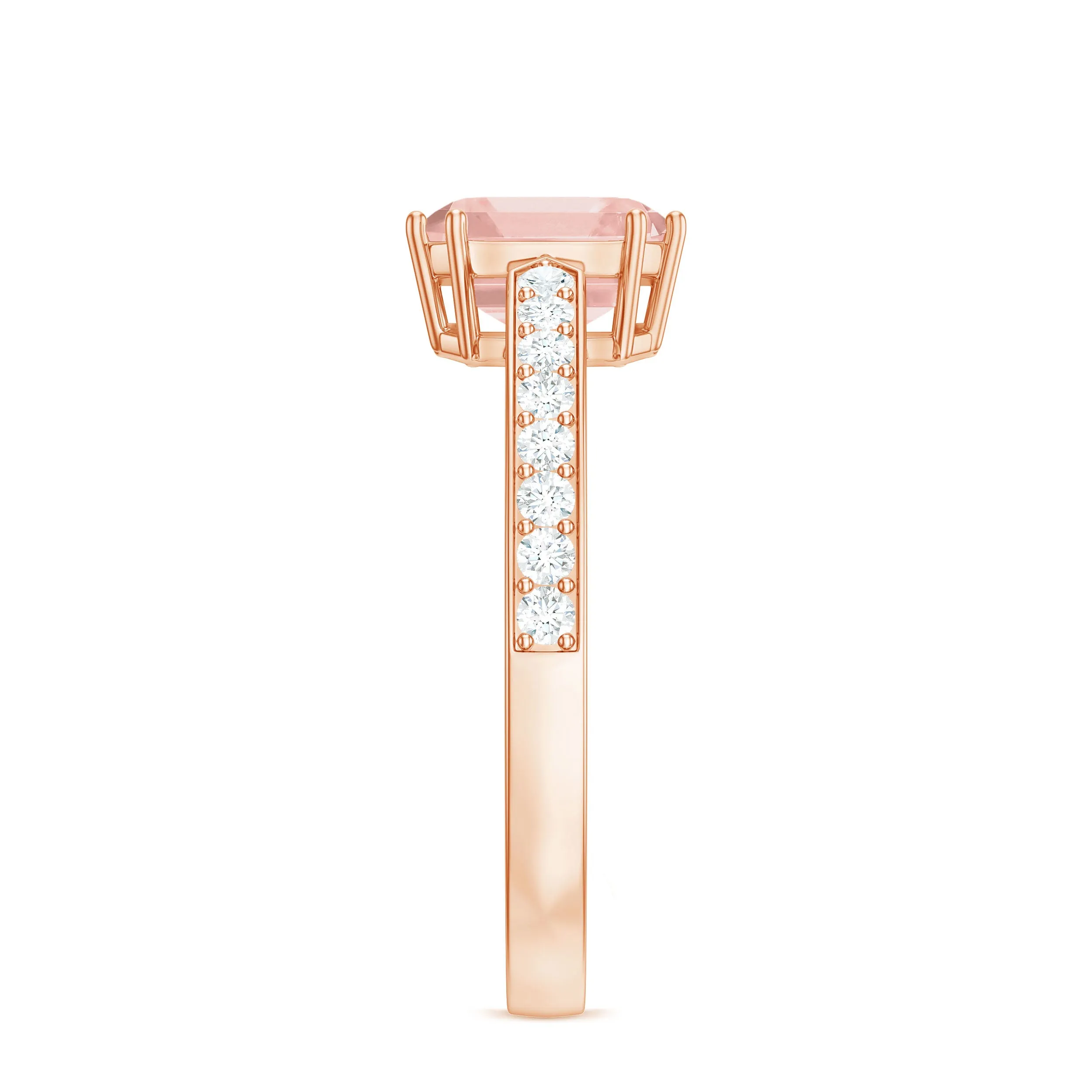 Asscher Morganite Solitaire Engagement Ring with Diamond