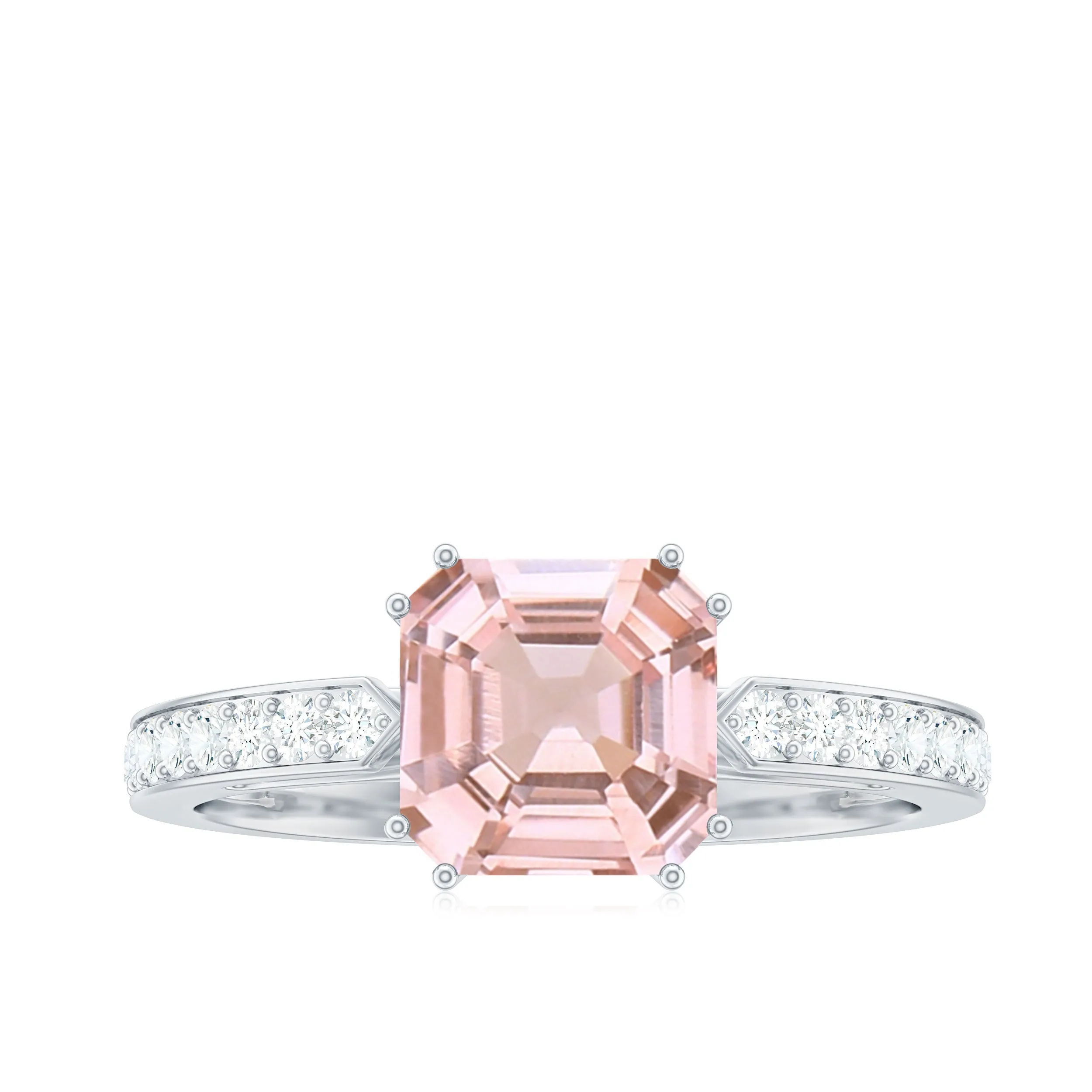 Asscher Morganite Solitaire Engagement Ring with Diamond