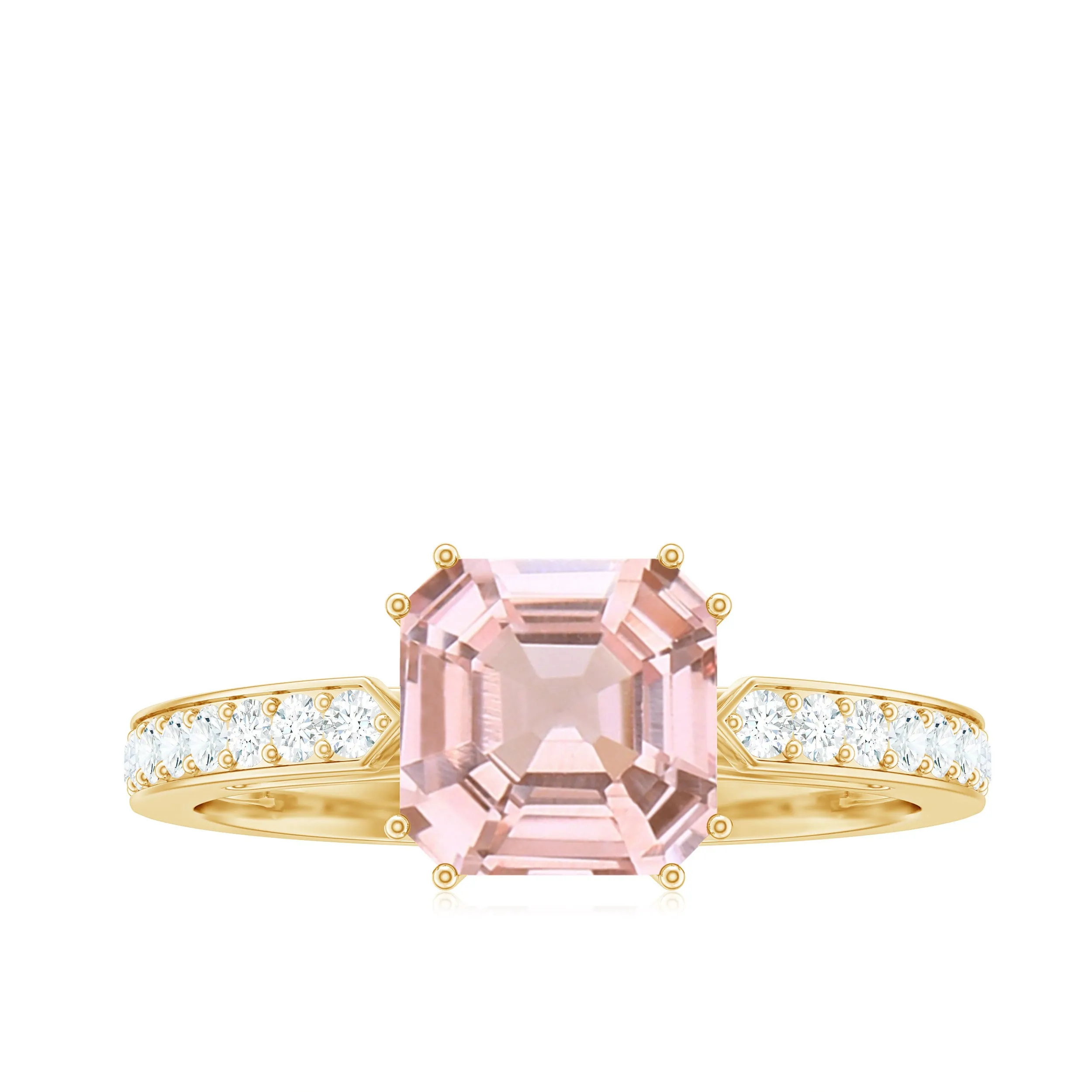 Asscher Morganite Solitaire Engagement Ring with Diamond