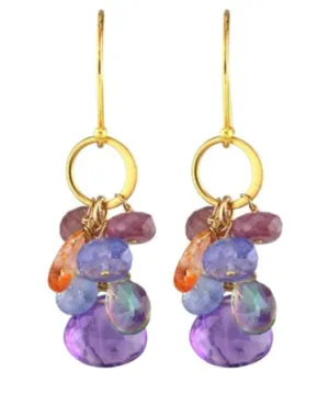 AVF Gold Hammered Circle Link Amethyst, Sunstone Topaz, Sapphire & Tanzanite Earrings (SI6720)
