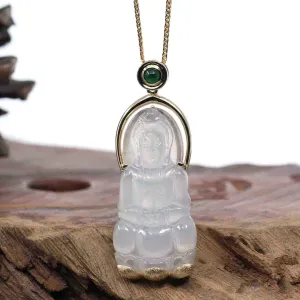 Baikalla 14k Gold "Goddess of Compassion" Genuine Burmese Jadeite Jade Guanyin Necklace