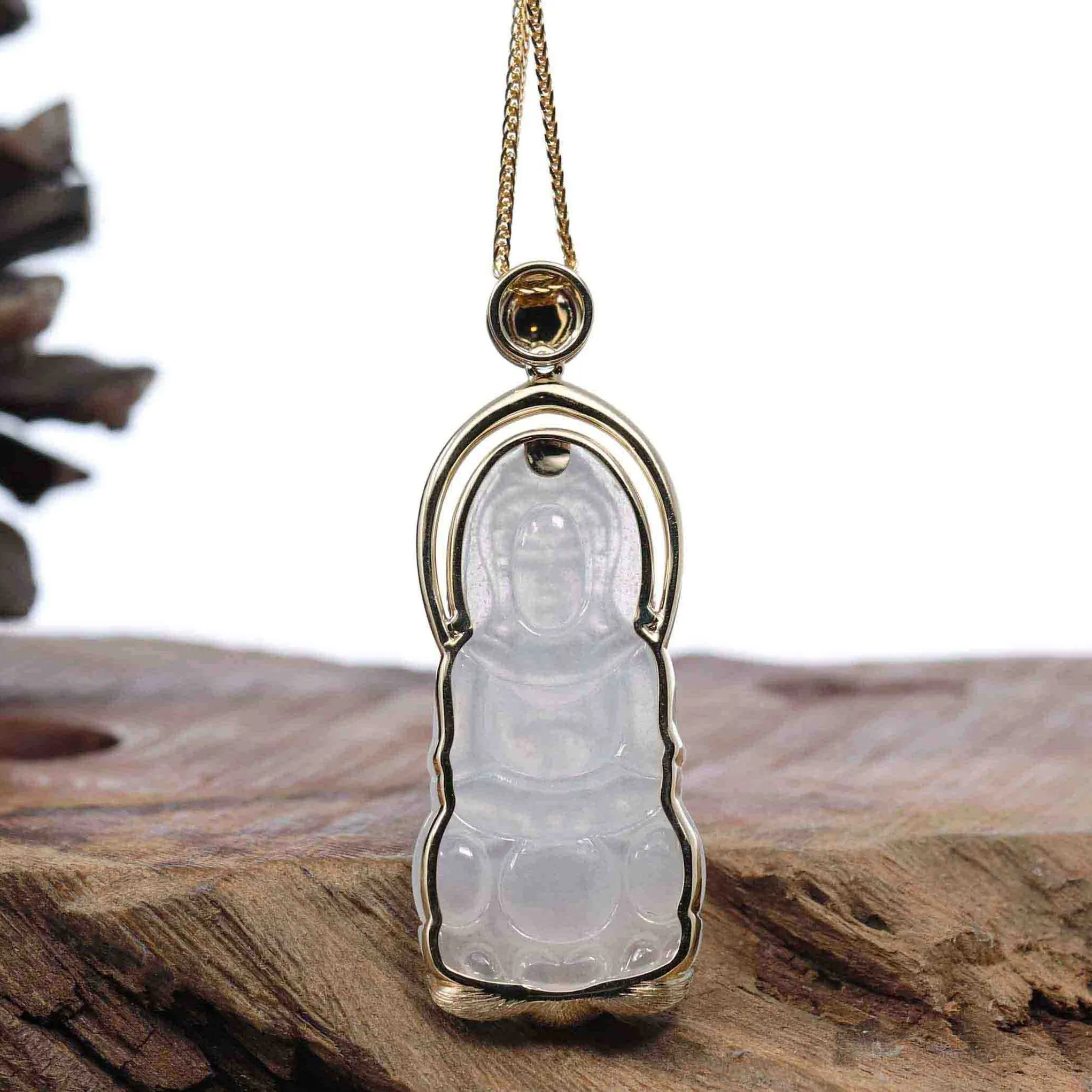 Baikalla 14k Gold "Goddess of Compassion" Genuine Burmese Jadeite Jade Guanyin Necklace