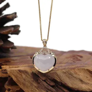 Baikalla 14K Yellow Gold Genuine Burmese Lavender Jadeite Jade Heart Pendant with VS1 Diamonds High Jewelry