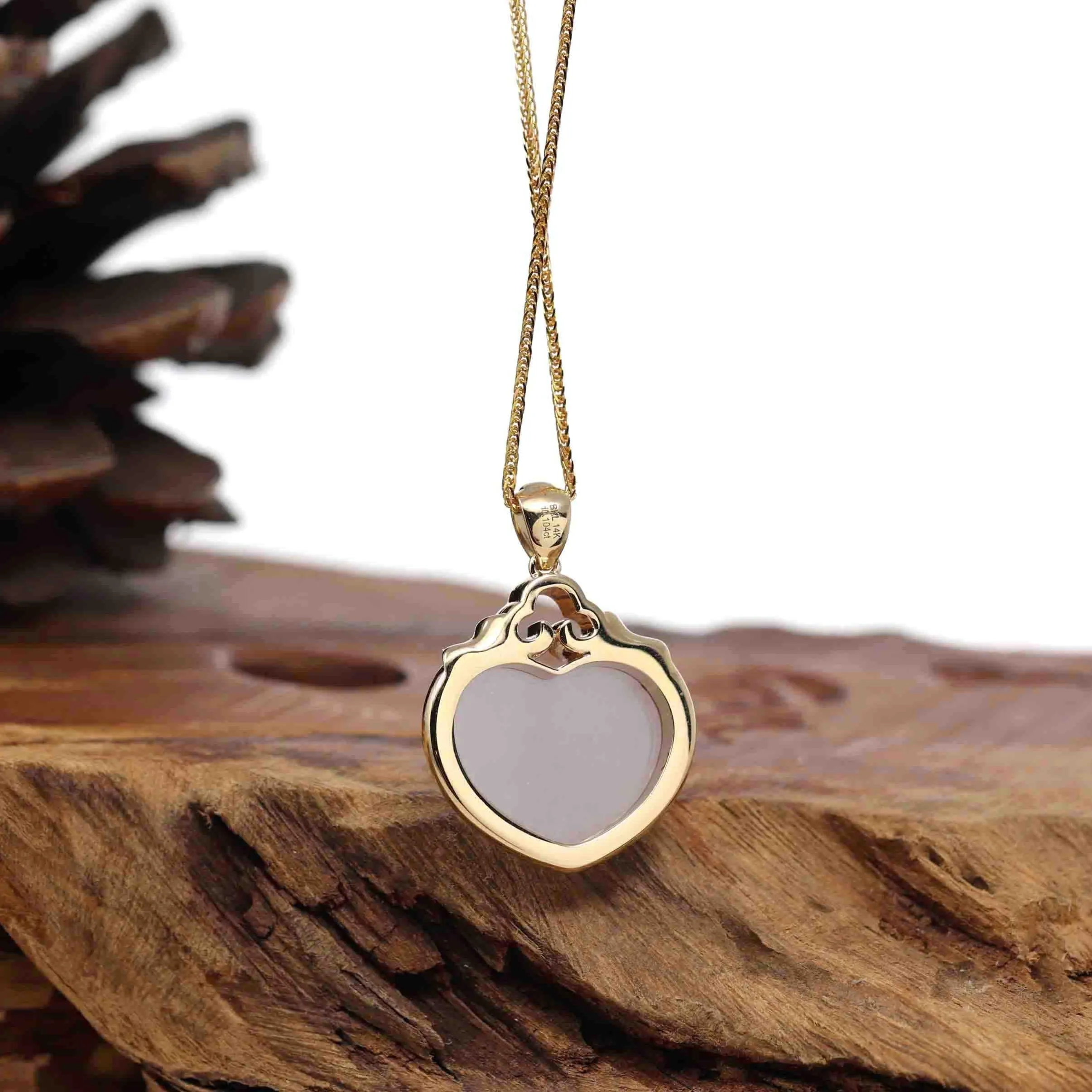 Baikalla 14K Yellow Gold Genuine Burmese Lavender Jadeite Jade Heart Pendant with VS1 Diamonds High Jewelry