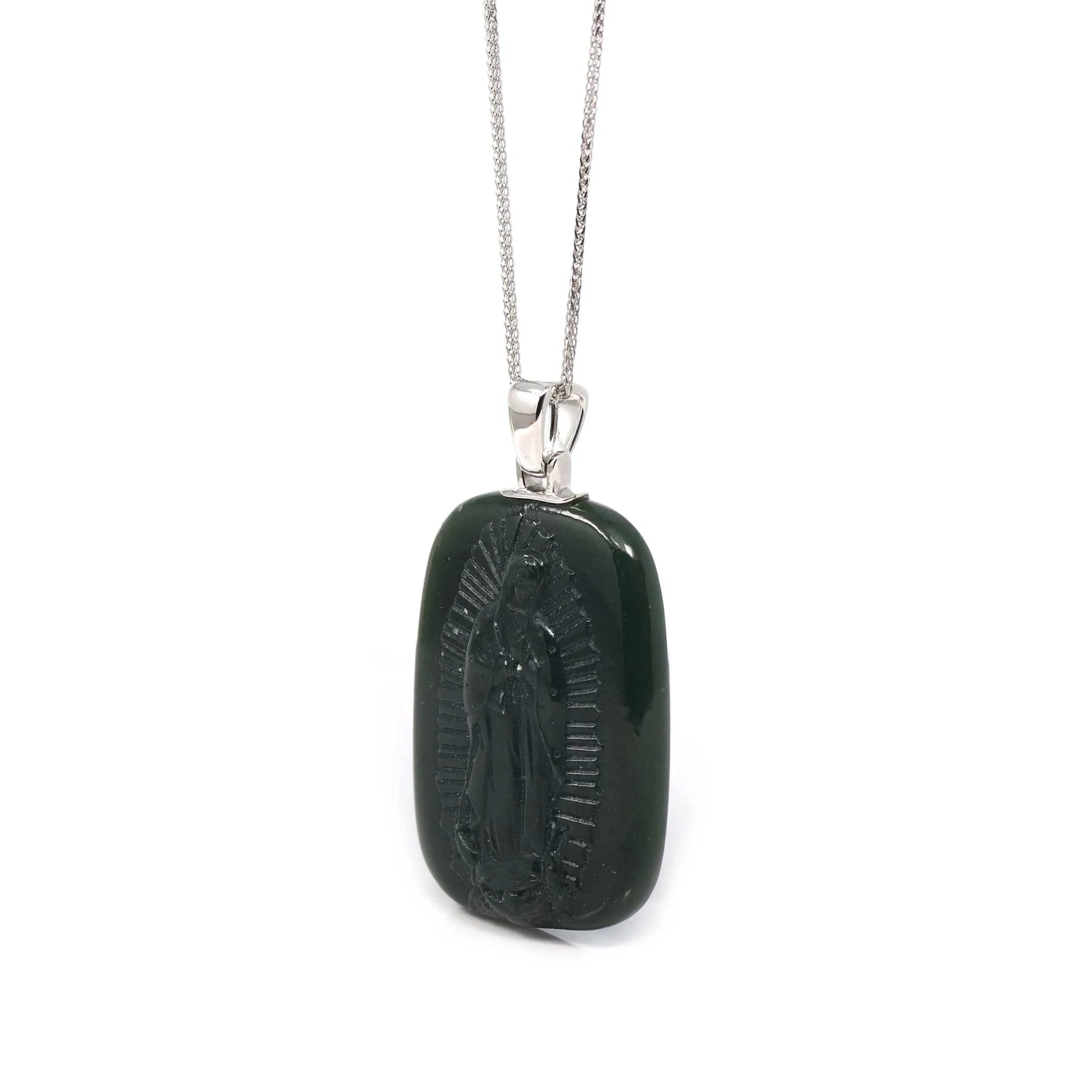 Baikalla™ 14K Yellow Gold Genuine Nephrite Black Jade Mother Mary Pendant Necklace