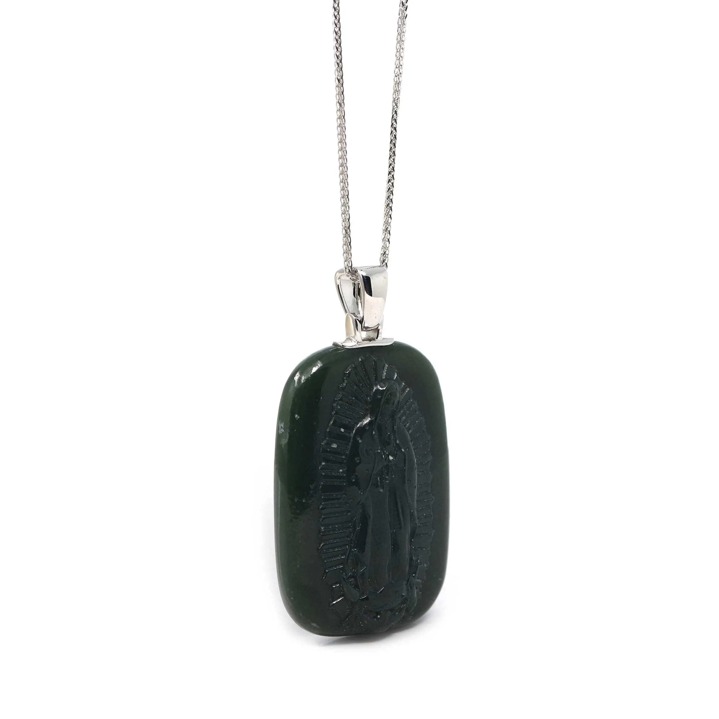 Baikalla™ 14K Yellow Gold Genuine Nephrite Black Jade Mother Mary Pendant Necklace