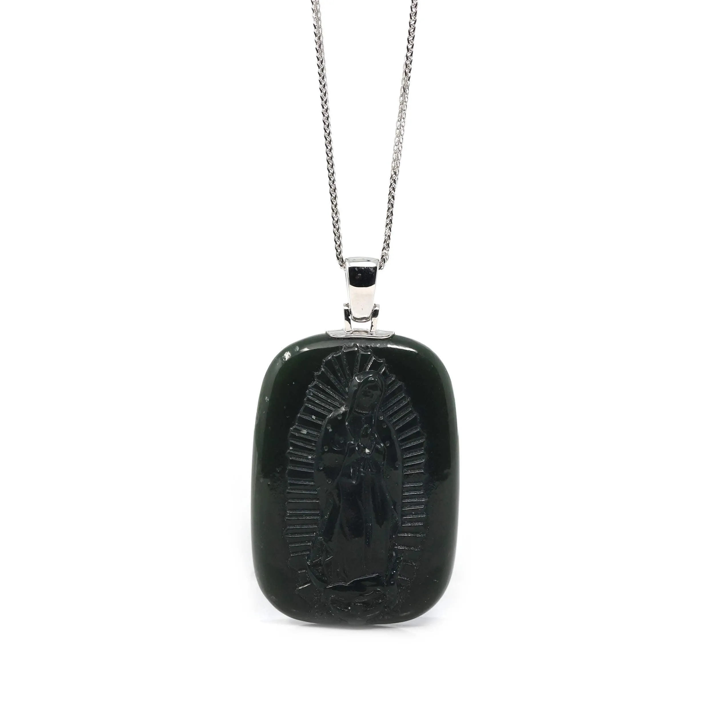 Baikalla™ 14K Yellow Gold Genuine Nephrite Black Jade Mother Mary Pendant Necklace