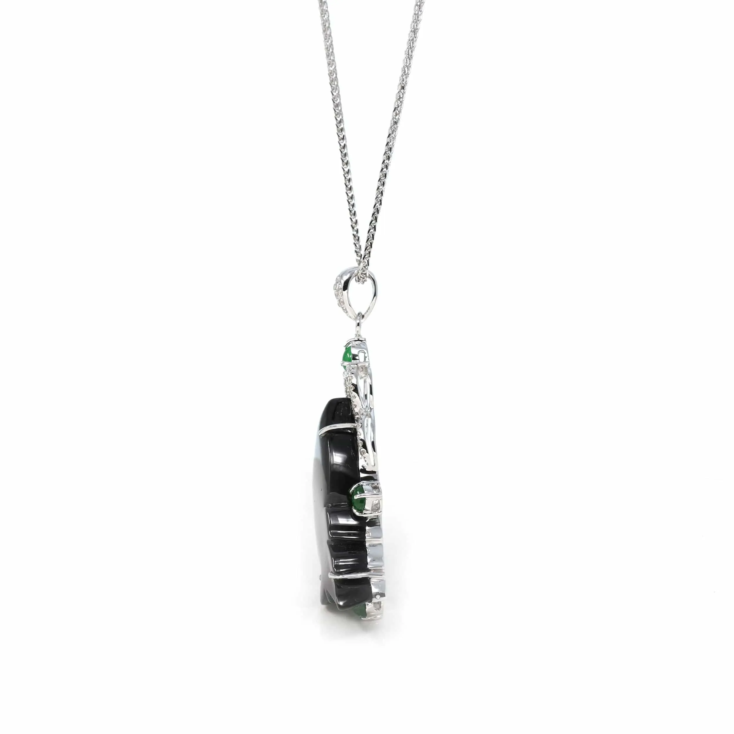 Baikalla 18k Genuine Burmese Black Jadeite Jade "年年有余“ Fish Pendant Necklace