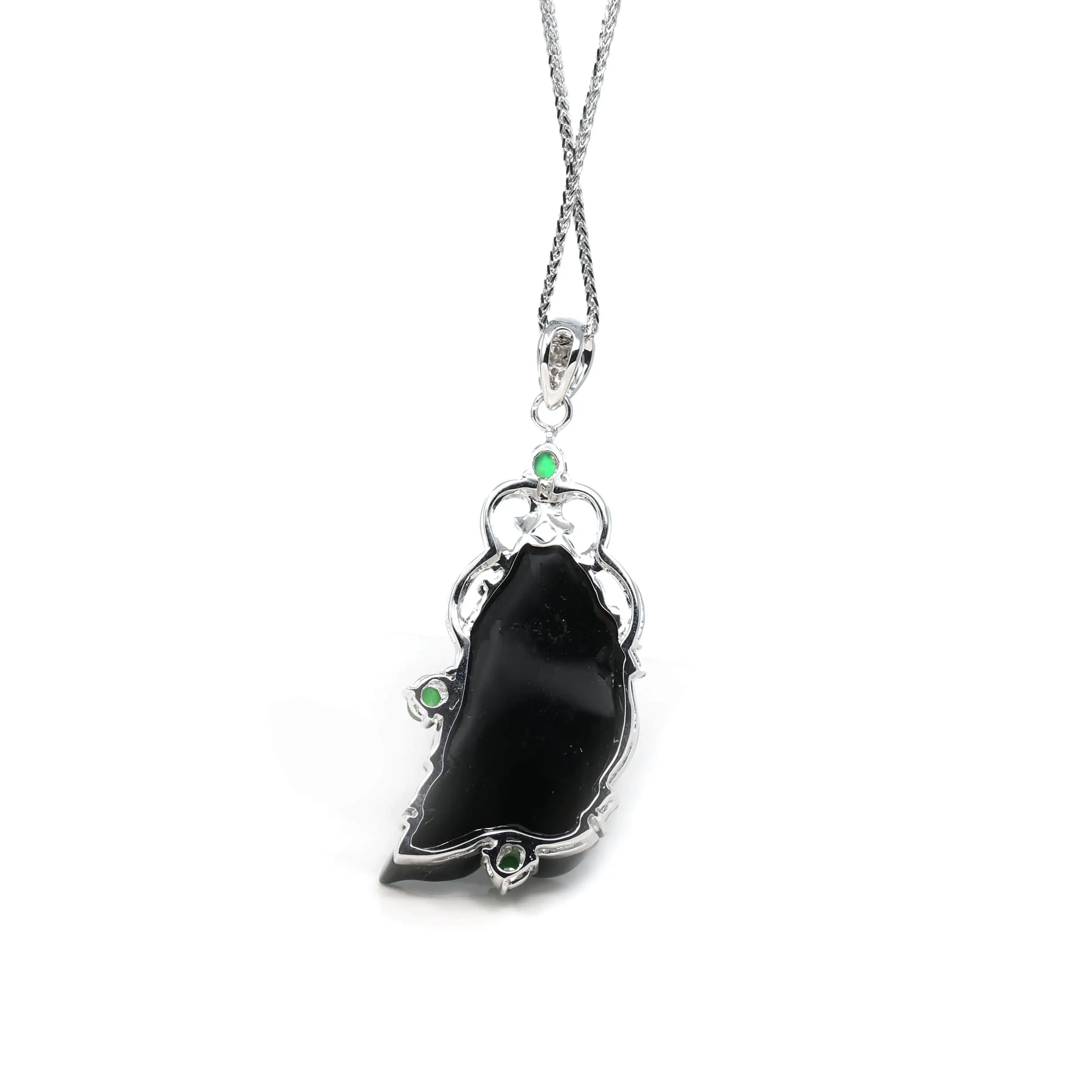 Baikalla 18k Genuine Burmese Black Jadeite Jade "年年有余“ Fish Pendant Necklace