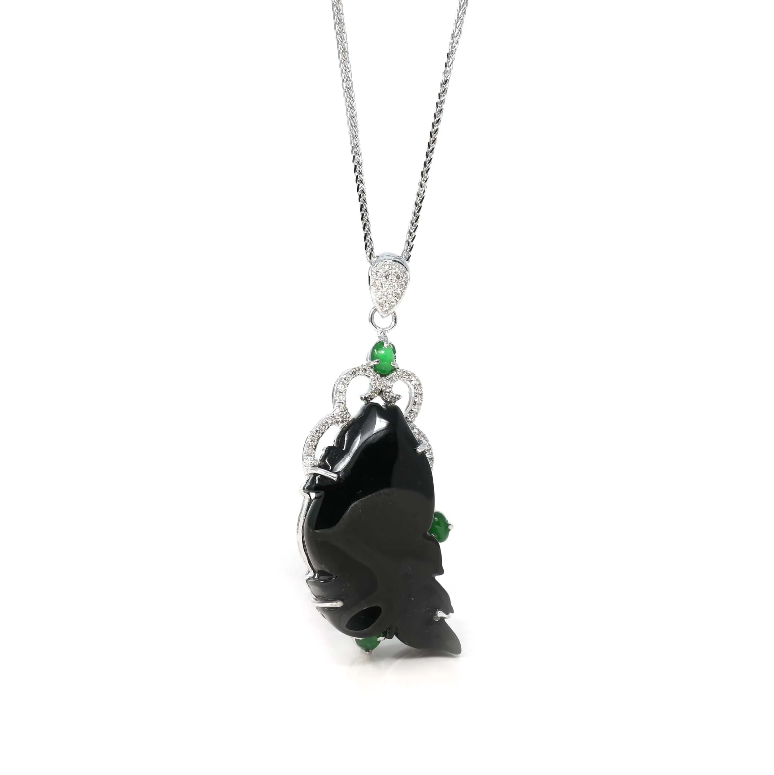 Baikalla 18k Genuine Burmese Black Jadeite Jade "年年有余“ Fish Pendant Necklace
