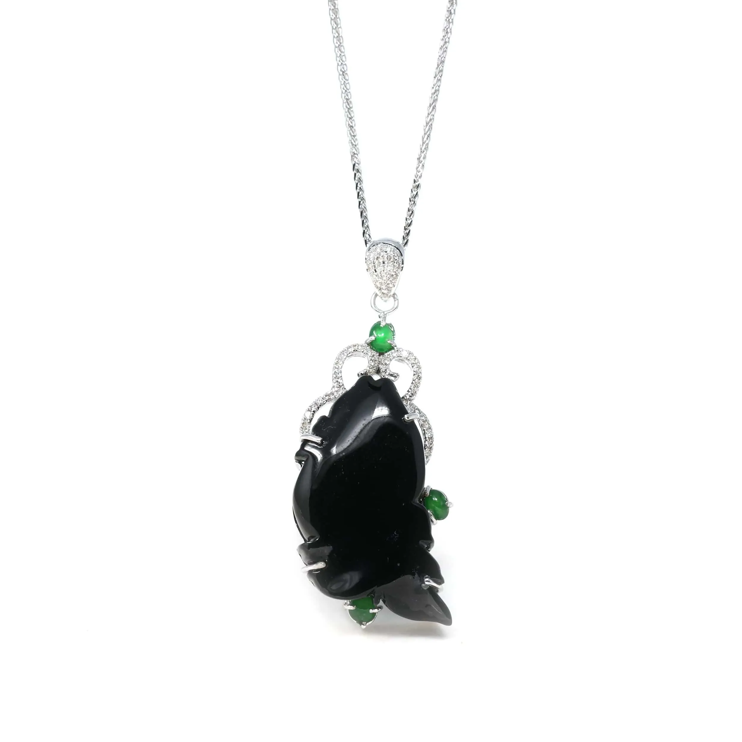 Baikalla 18k Genuine Burmese Black Jadeite Jade "年年有余“ Fish Pendant Necklace