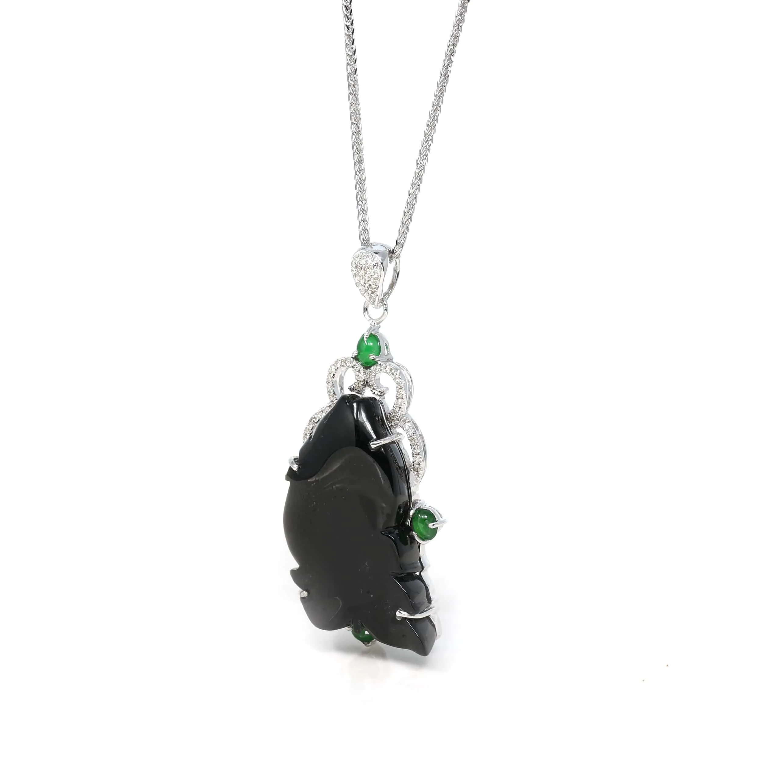 Baikalla 18k Genuine Burmese Black Jadeite Jade "年年有余“ Fish Pendant Necklace