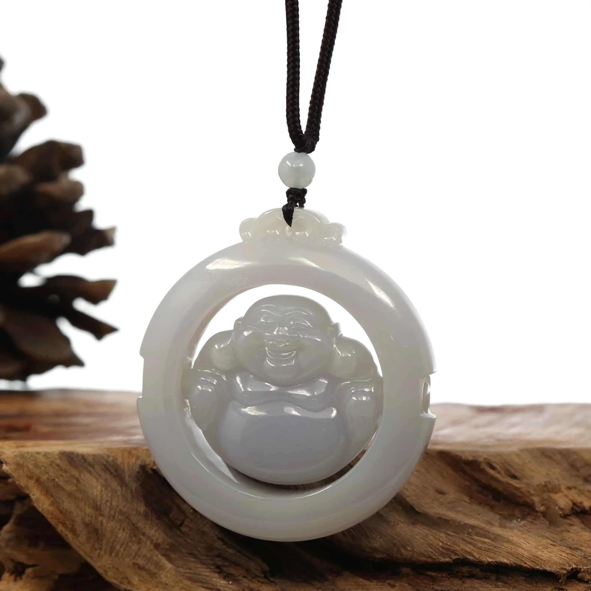 Baikalla Genuine Burmese Jadeite Jade Happy Buddha Pendant Necklace