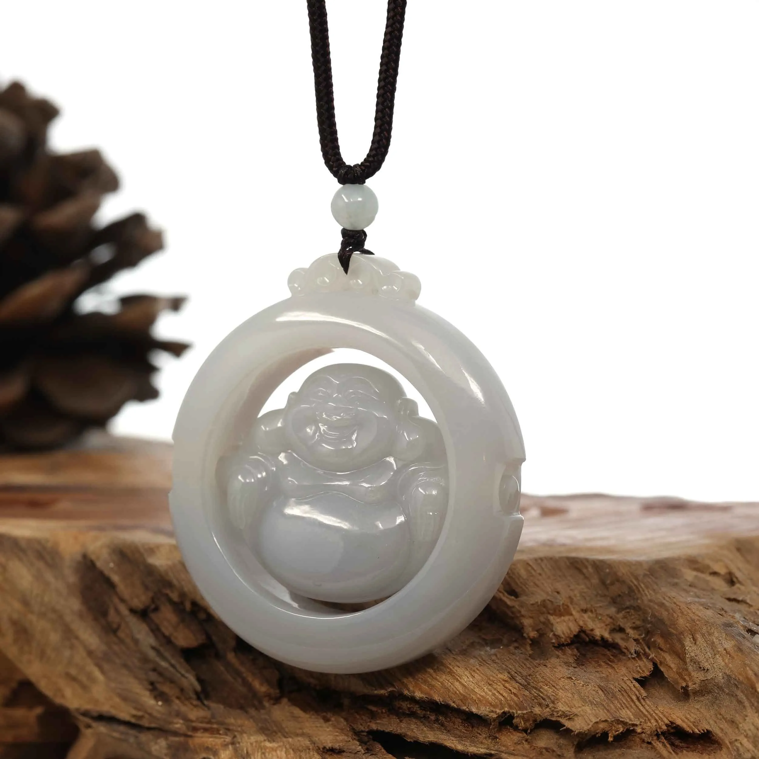 Baikalla Genuine Burmese Jadeite Jade Happy Buddha Pendant Necklace