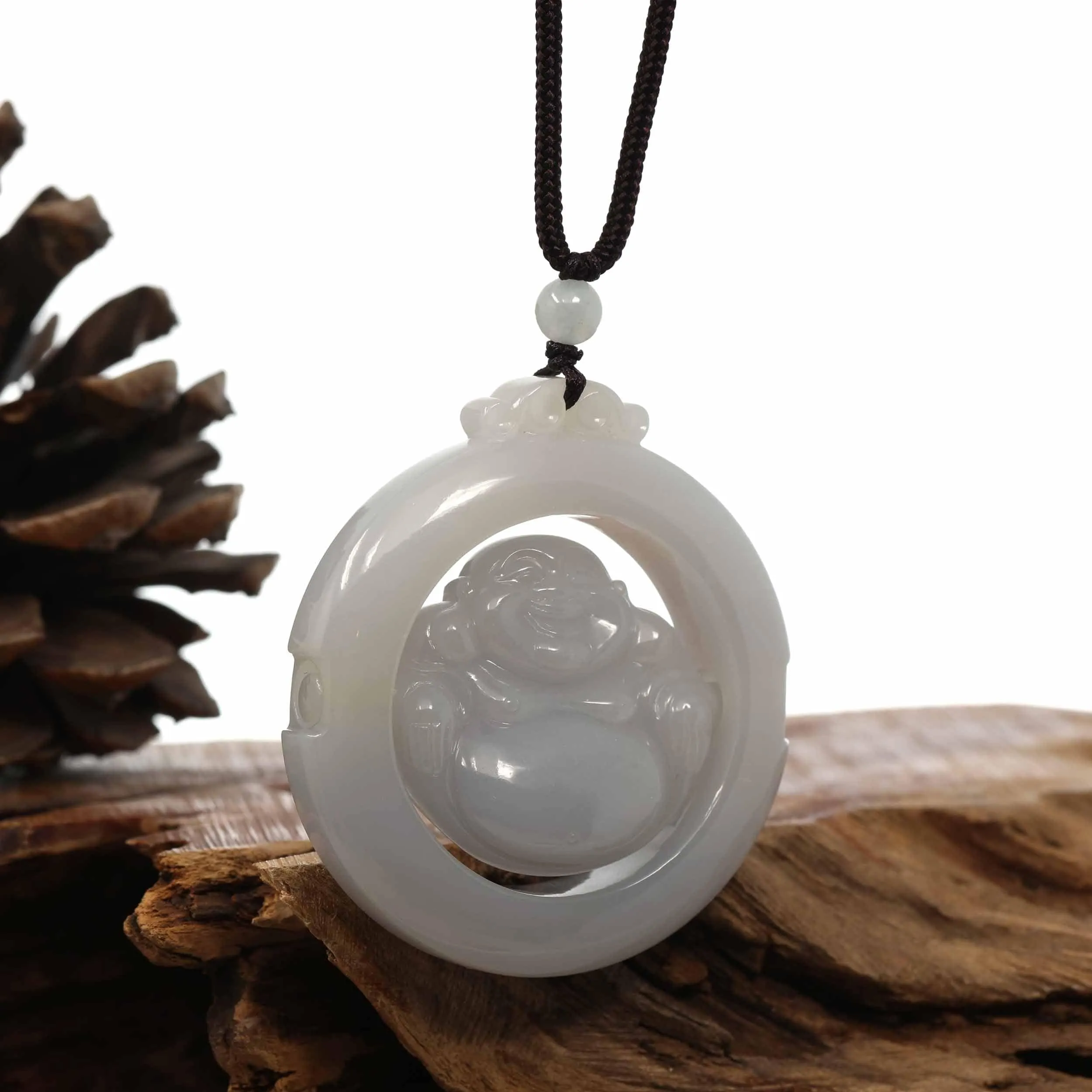 Baikalla Genuine Burmese Jadeite Jade Happy Buddha Pendant Necklace