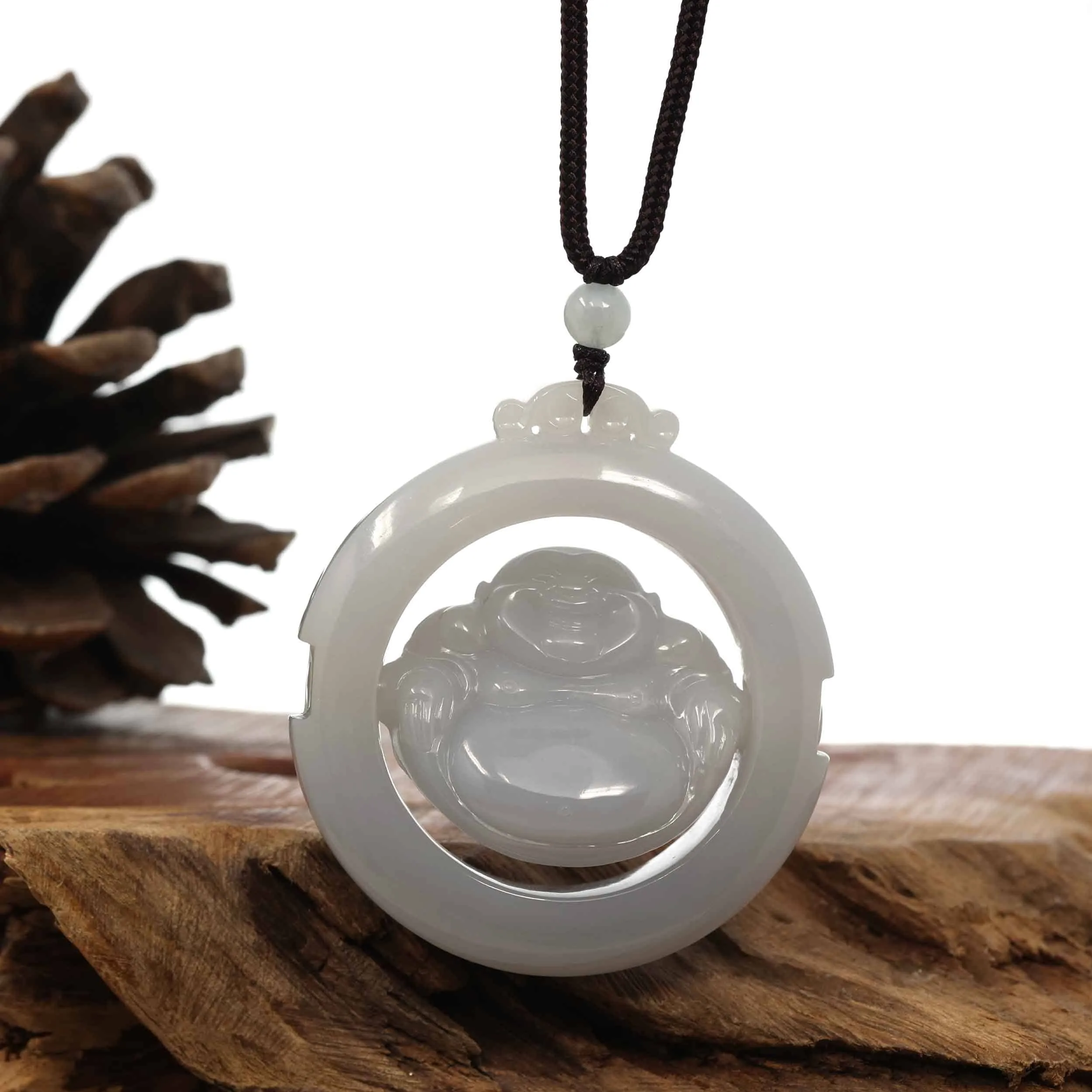 Baikalla Genuine Burmese Jadeite Jade Happy Buddha Pendant Necklace