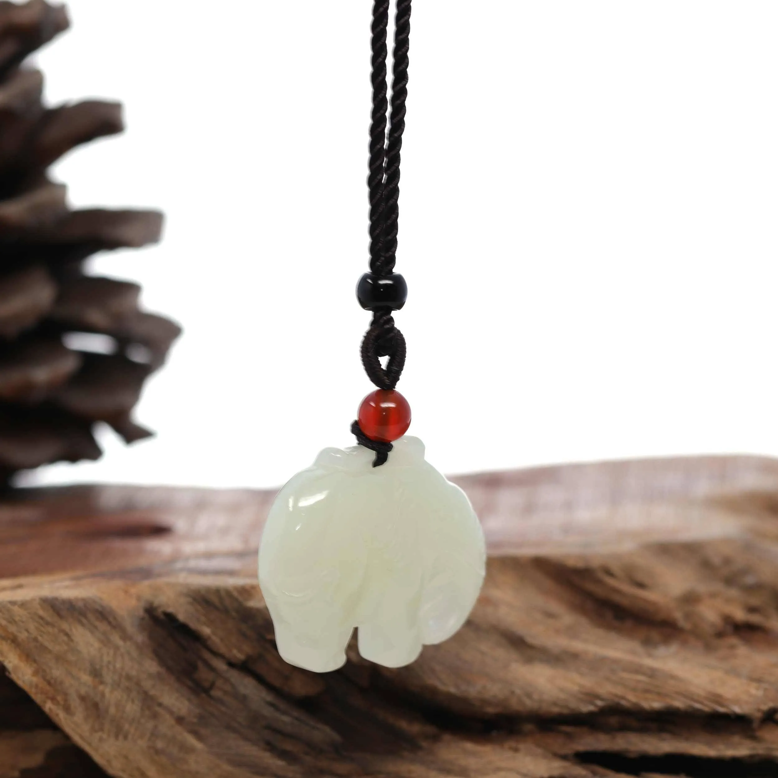 Baikalla™ Genuine HeTian White Nephrite Jade Elephant Pendant Necklace
