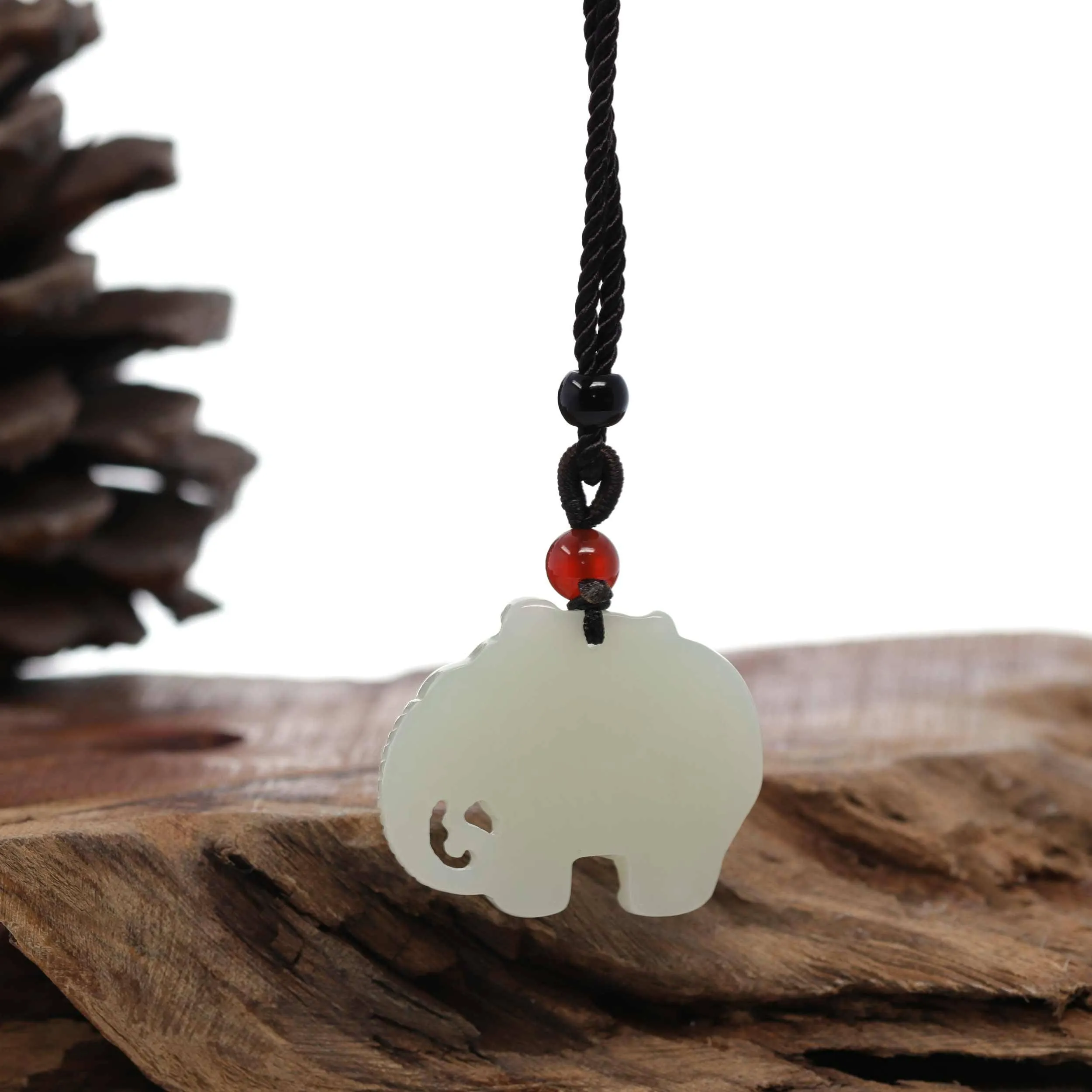 Baikalla™ Genuine HeTian White Nephrite Jade Elephant Pendant Necklace