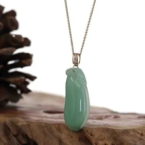 Baikalla Natural Green Jadeite Jade Shou Tao ( Longevity Peach ) Necklace With 14k Yellow Gold VS1 Diamond Bail